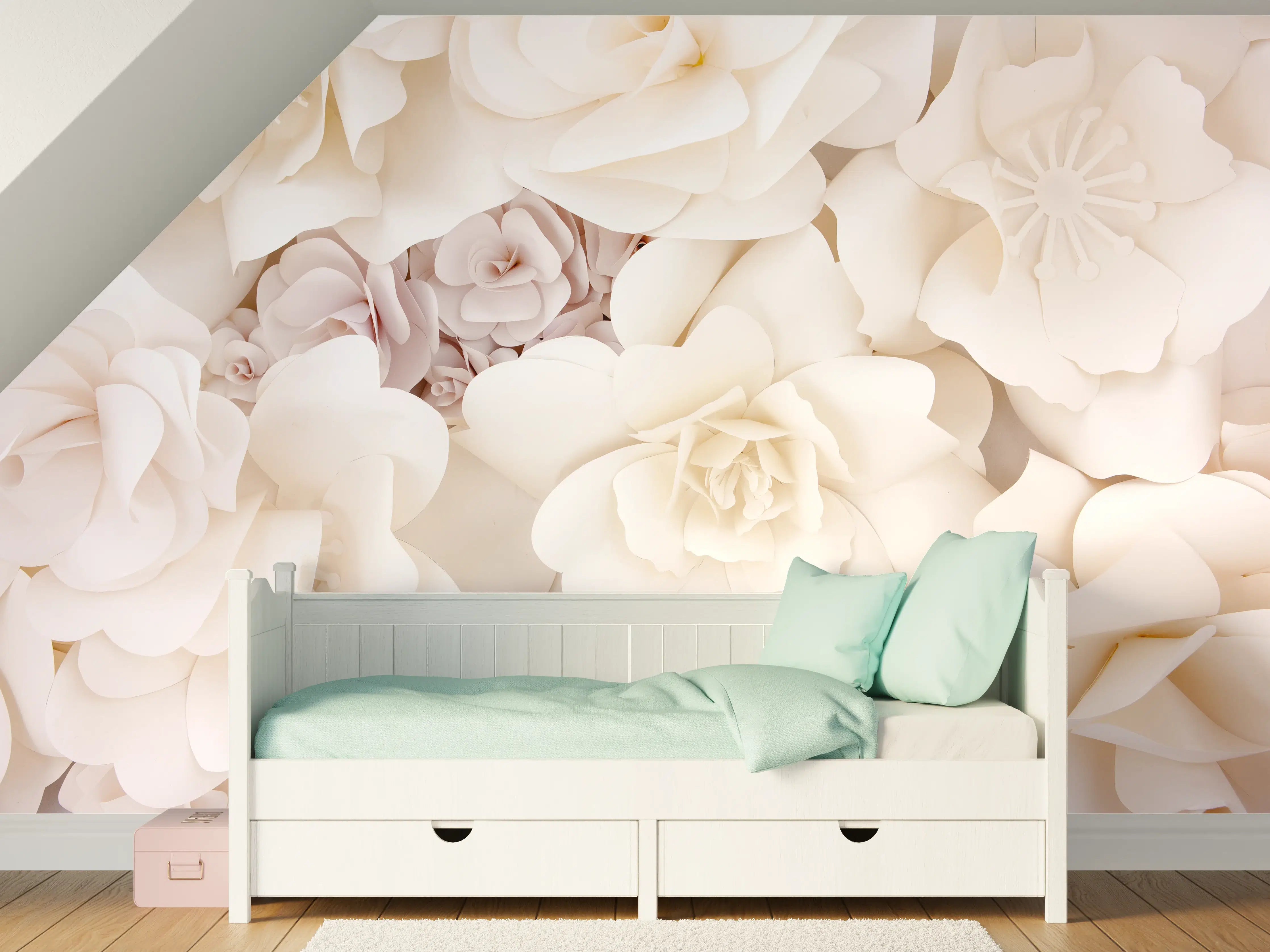 Kinderzimmer Wandgestaltung - Helle ästhetische Papierblumen