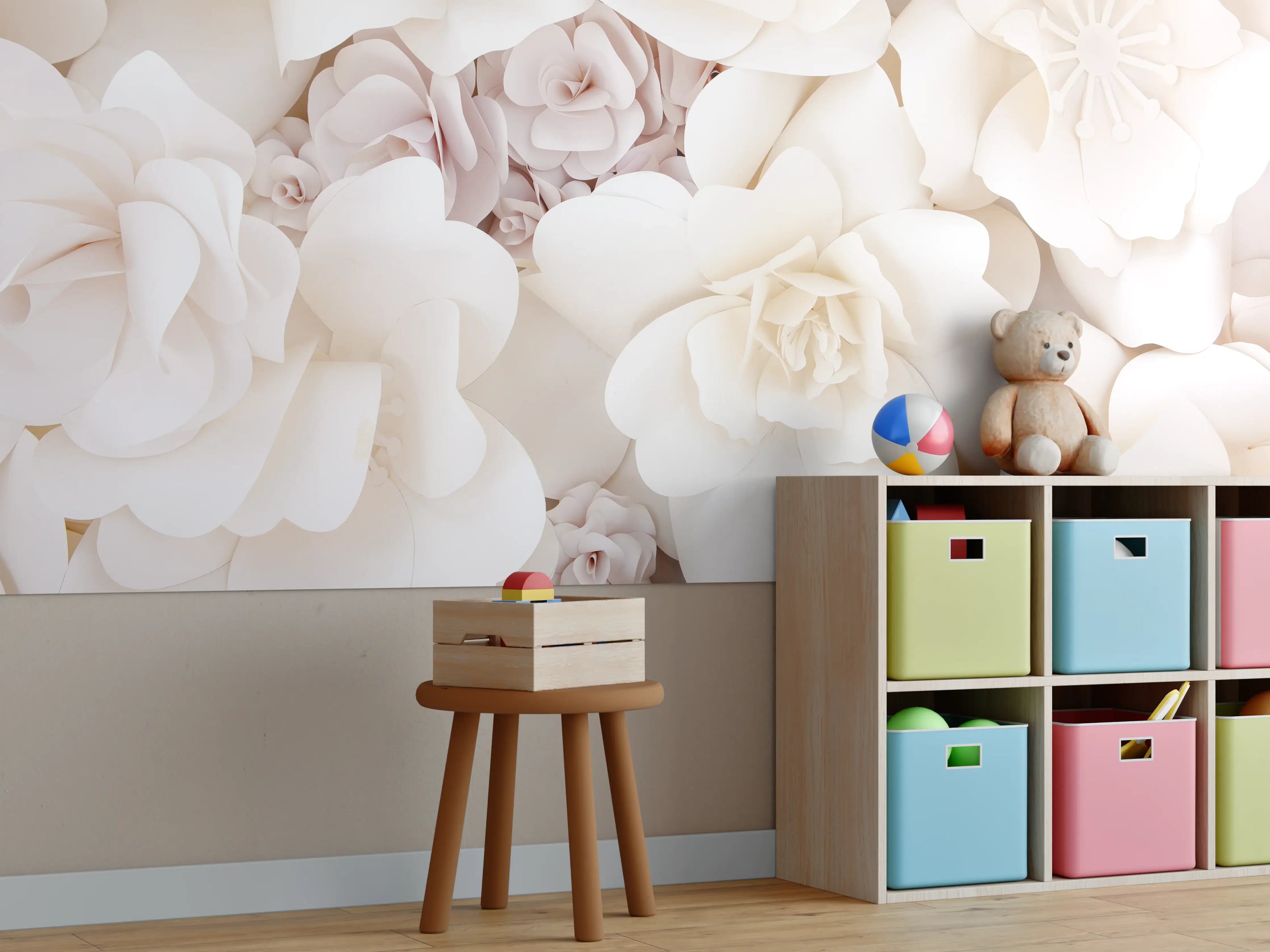 Kinderzimmer Wandgestaltung - Helle ästhetische Papierblumen