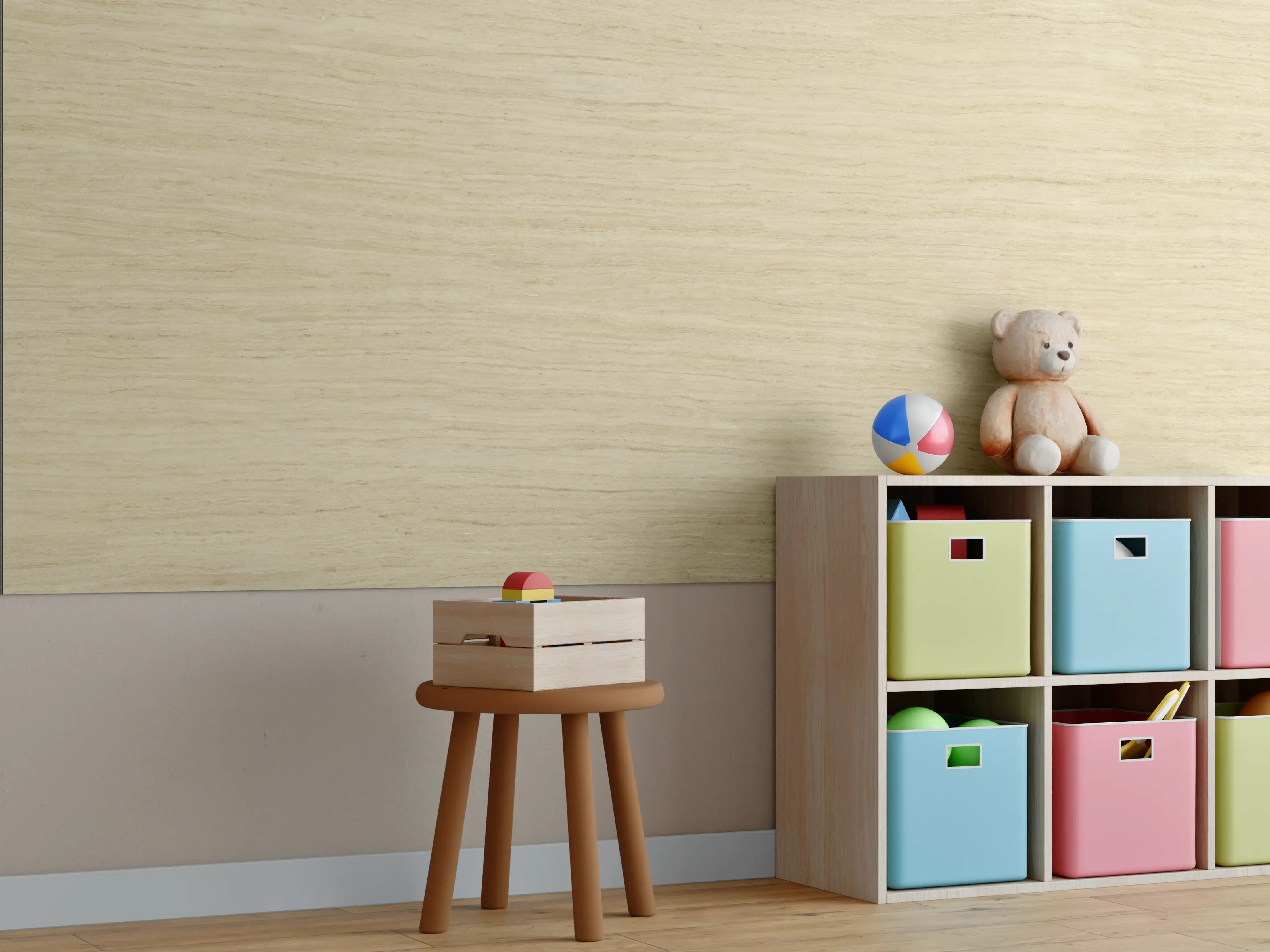 Kinderzimmer Wandgestaltung - Helle feine Holzoptik