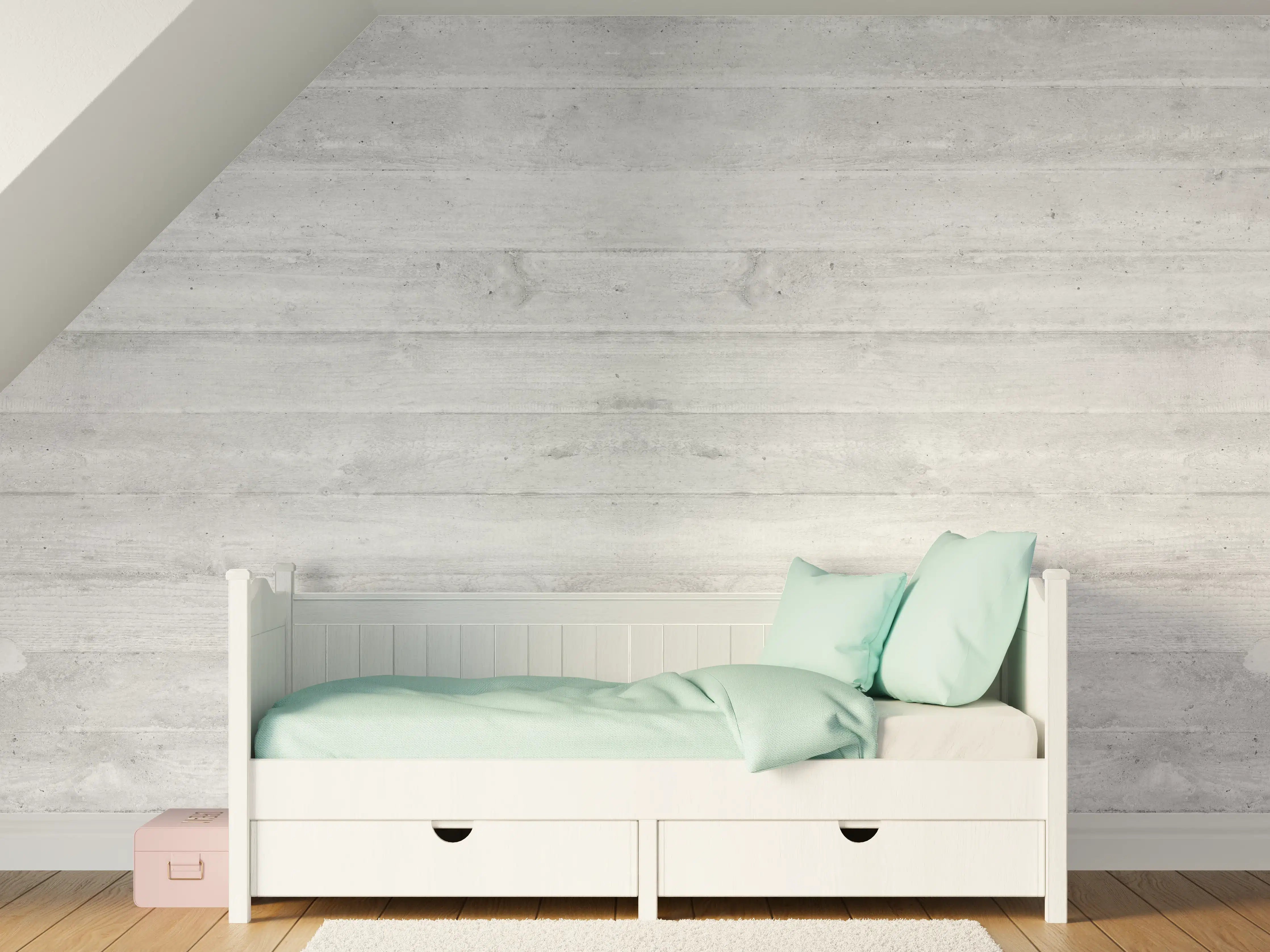 Kinderzimmer Wandgestaltung - Helle graue Holzoptik mit subtiler Maserung