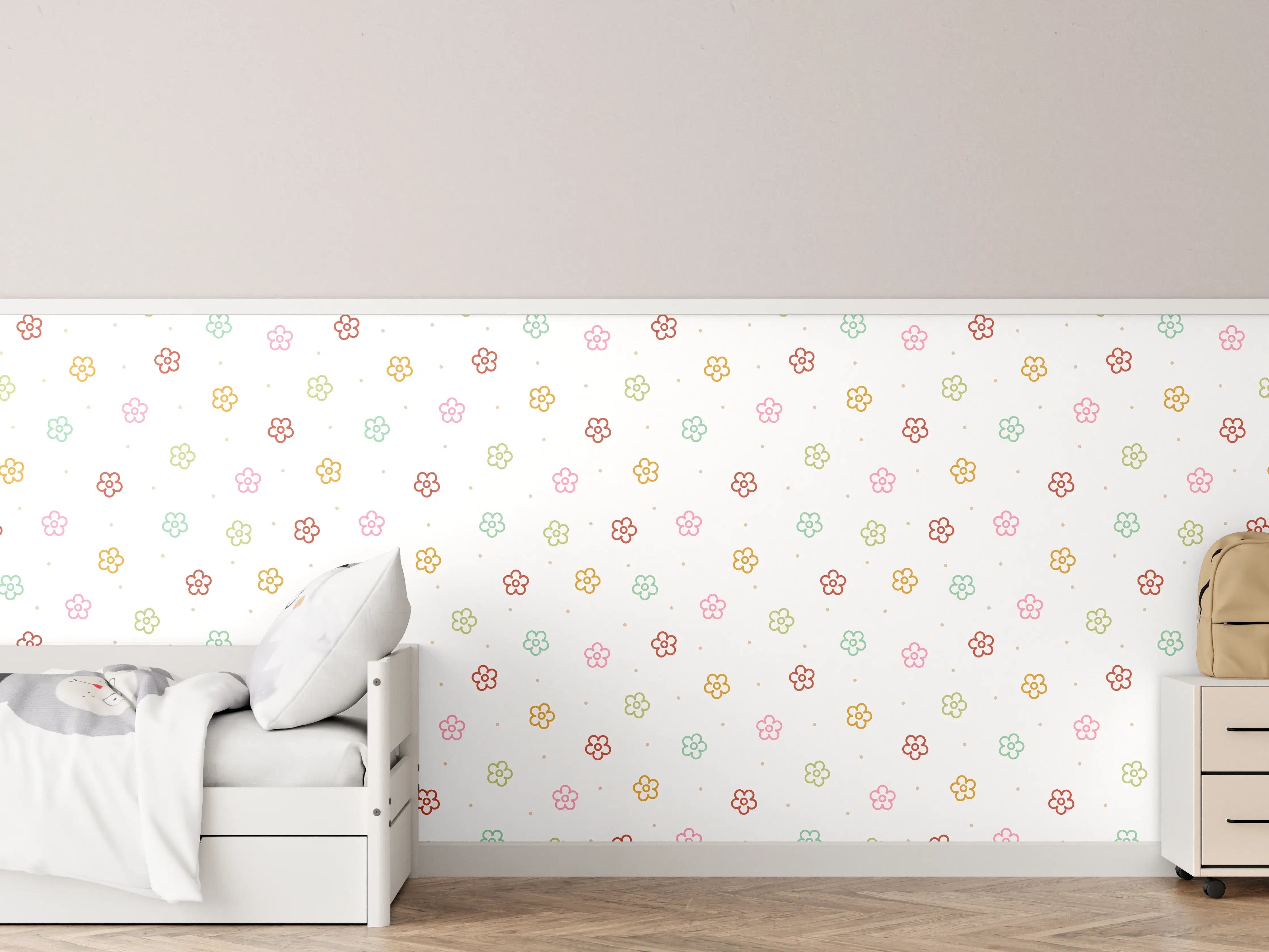 Kinderzimmer Wandgestaltung - Helle, bunte Blumenmuster in Pastellfarben