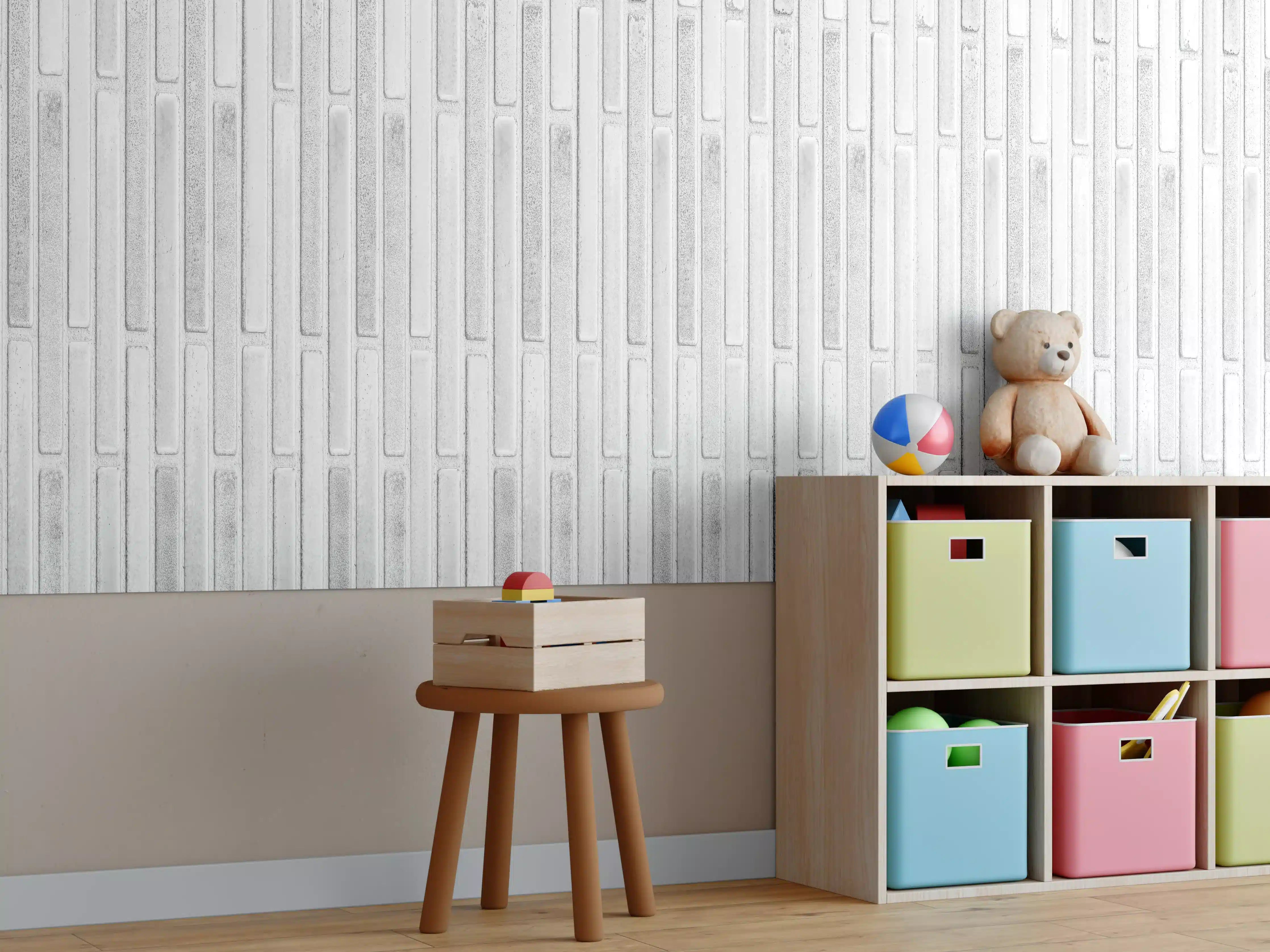 Kinderzimmer Wandgestaltung - Heller Holz-Textur im Naturstil