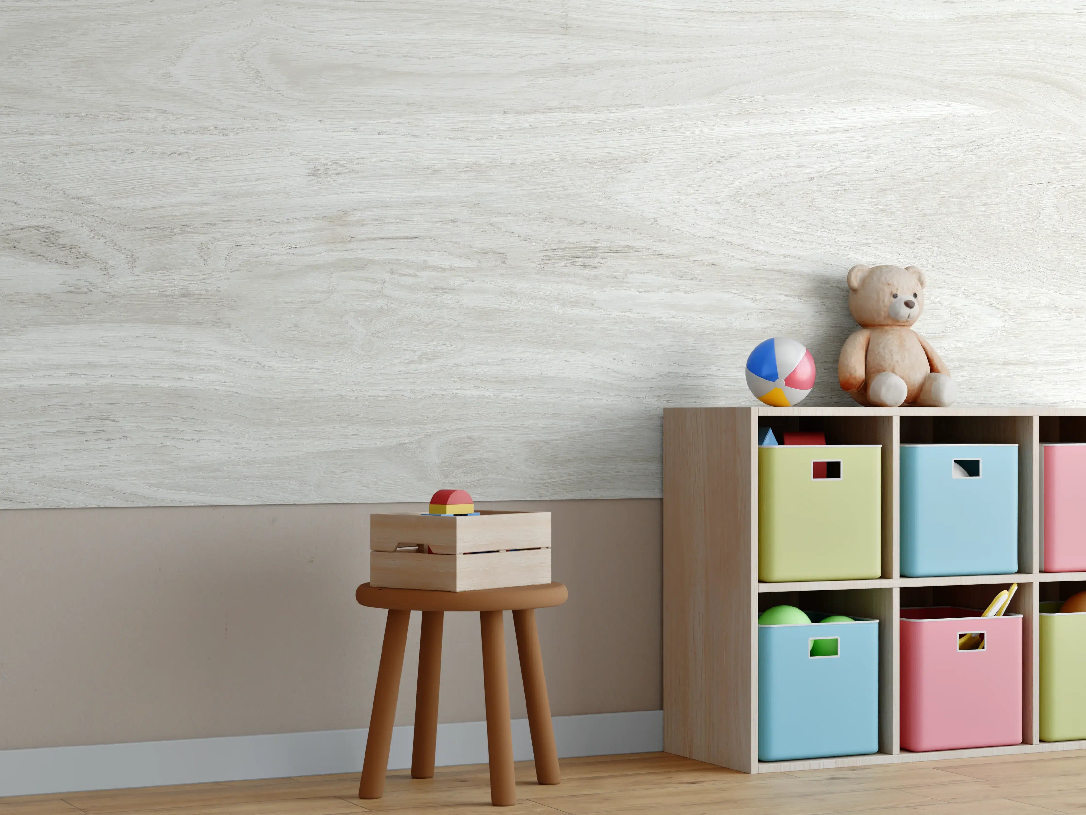 Kinderzimmer Wandgestaltung - Heller Holzfurnier mit sanften Maserungen