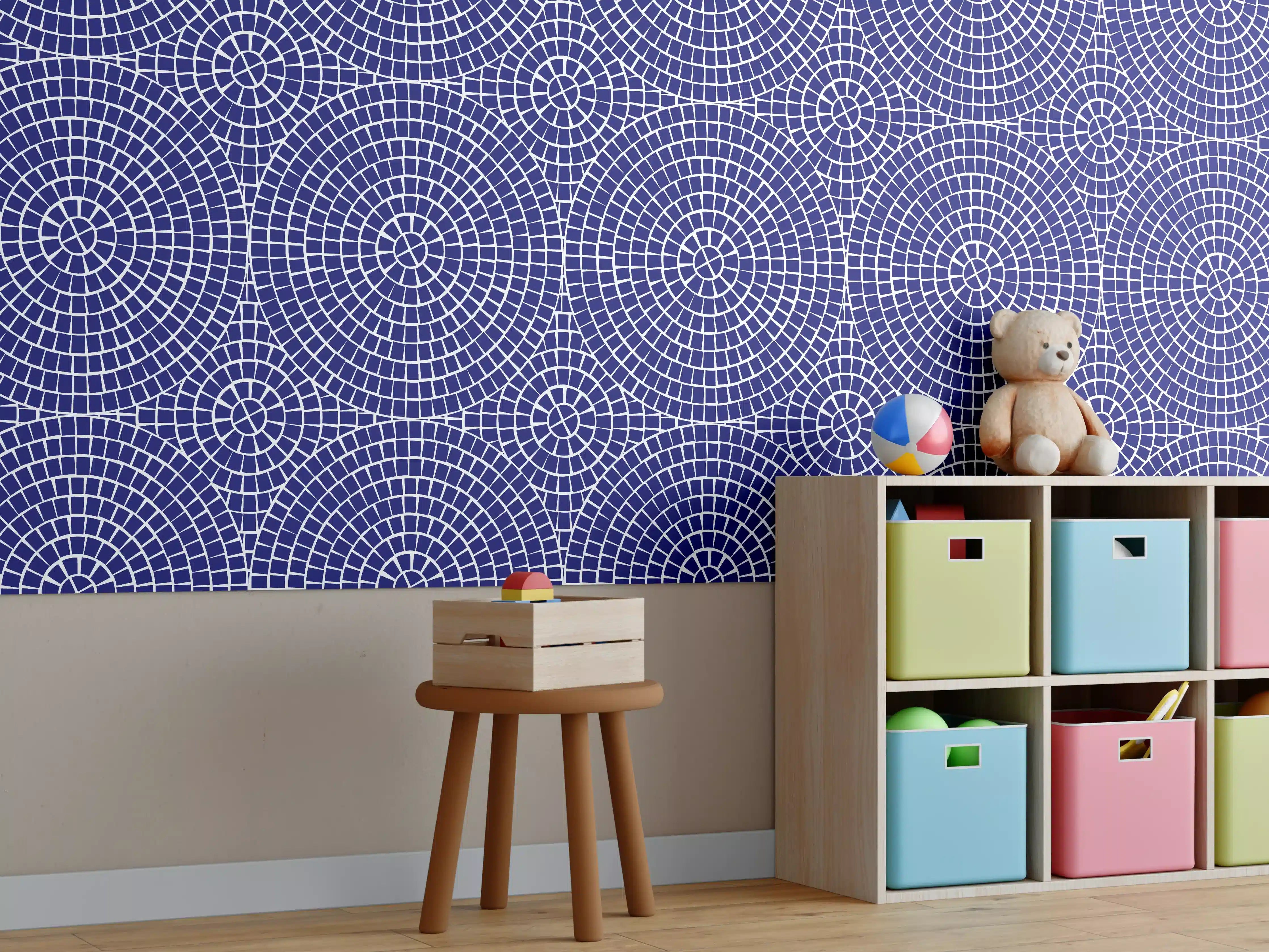 Kinderzimmer Wandgestaltung - Heller Mosaik mit blauen und grauen Nuancen