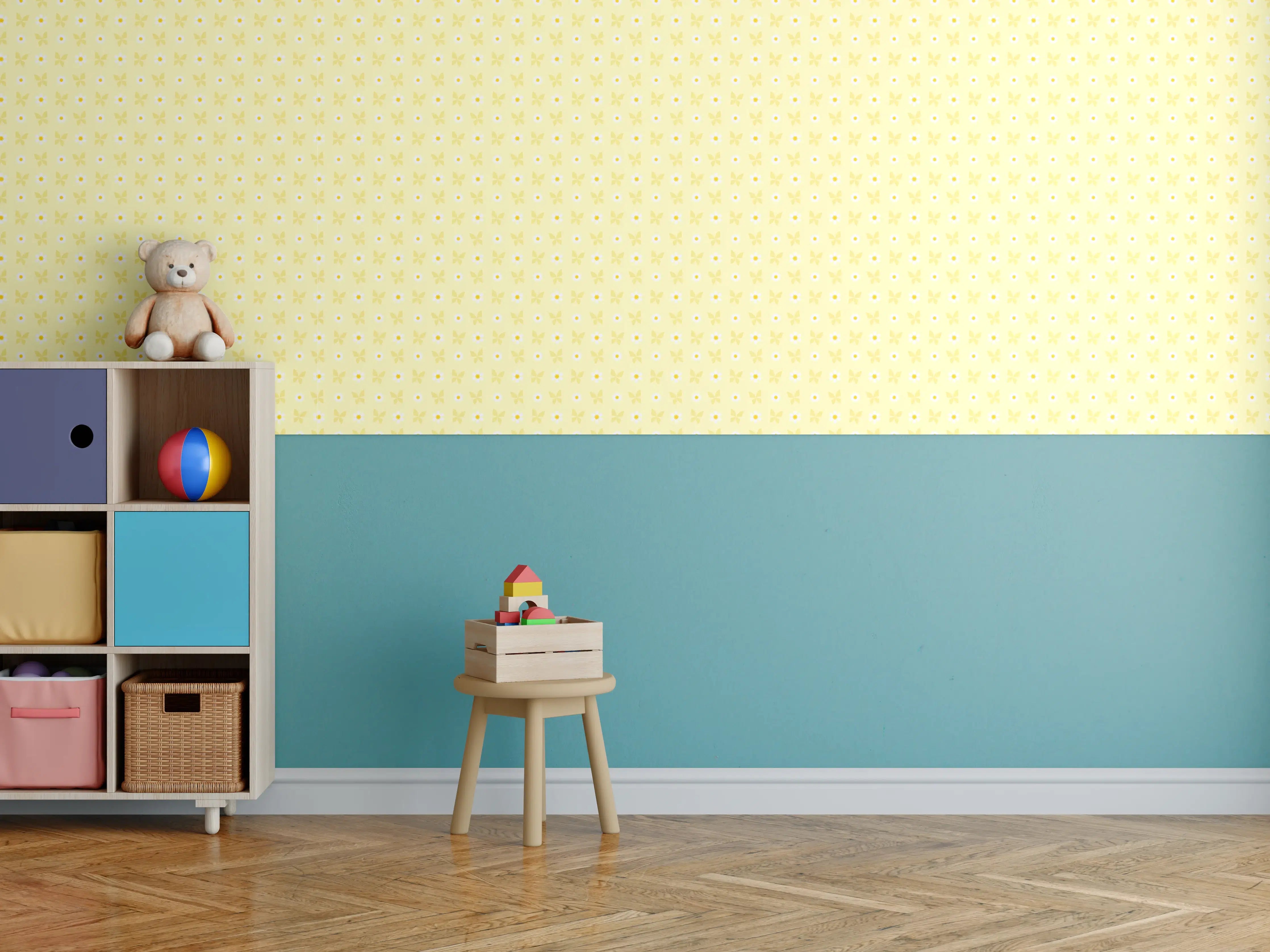 Kinderzimmer Wandgestaltung - Heller gelber Hintergrund mit Punkten
