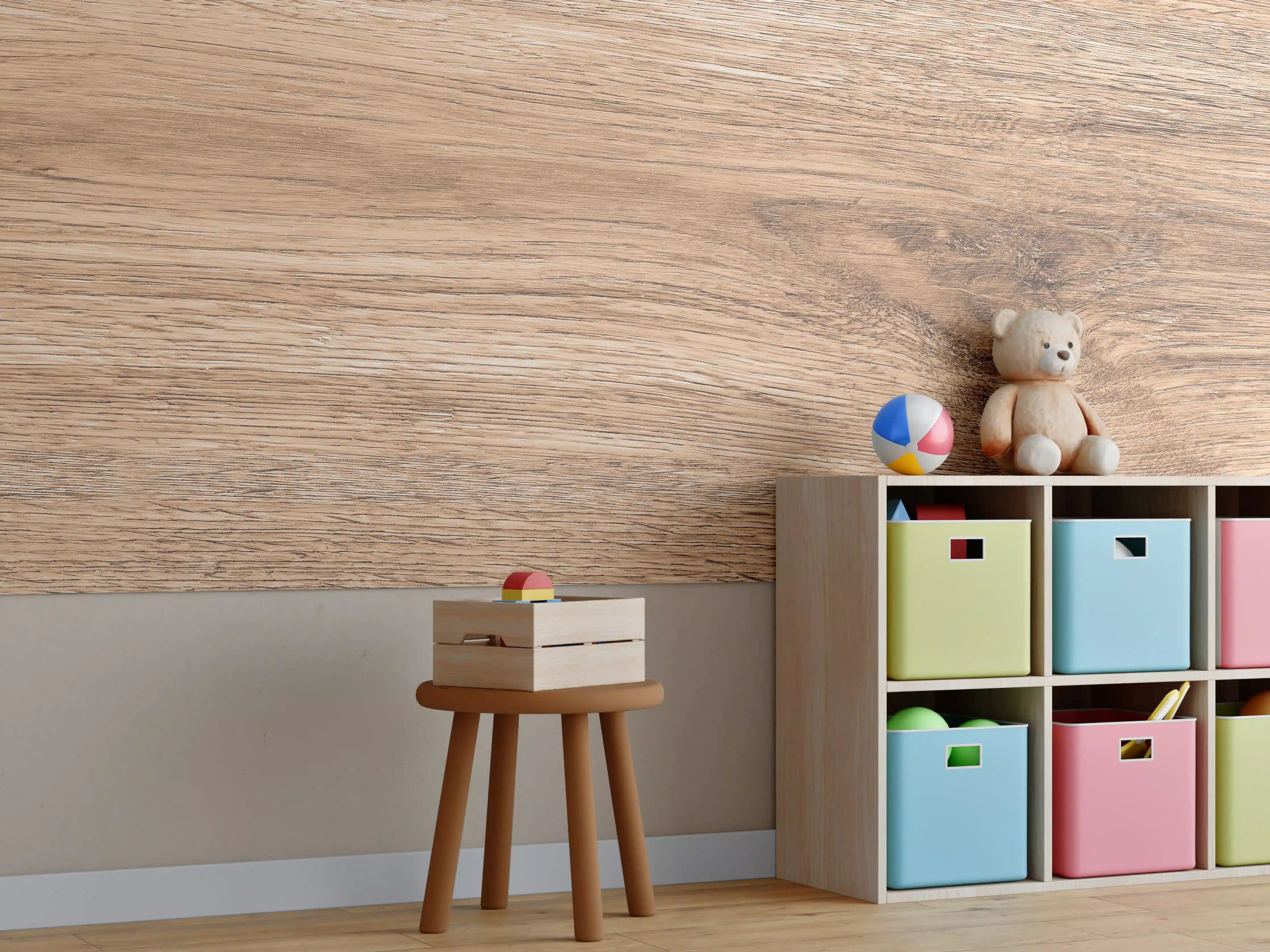 Kinderzimmer Wandgestaltung - Heller natürlicher Holzhintergrund