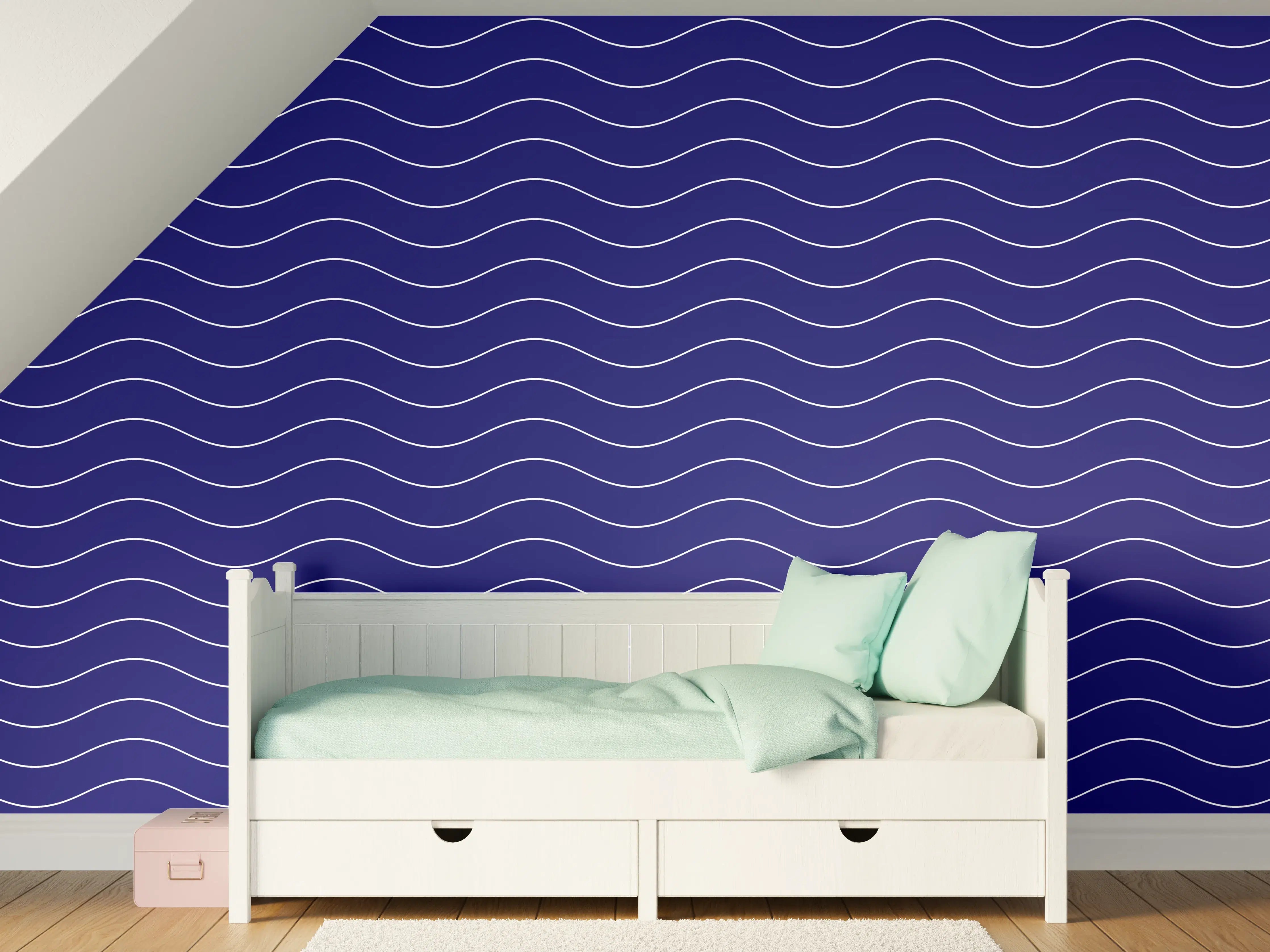 Kinderzimmer Wandgestaltung - Helles Blau mit zarten Graunuancen, Wasserwellenmuster