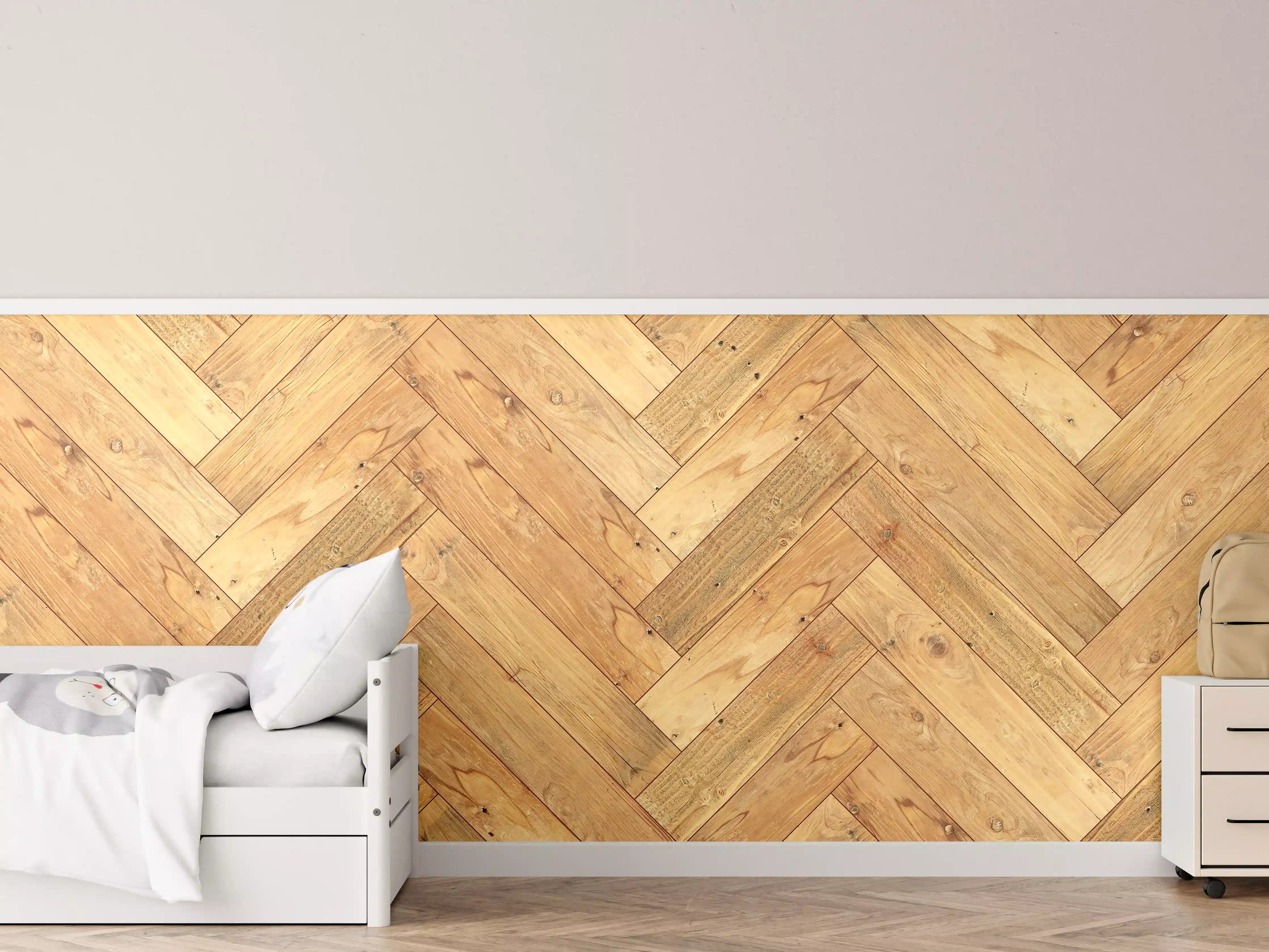 Kinderzimmer Wandgestaltung - Helles Holzbrett Muster