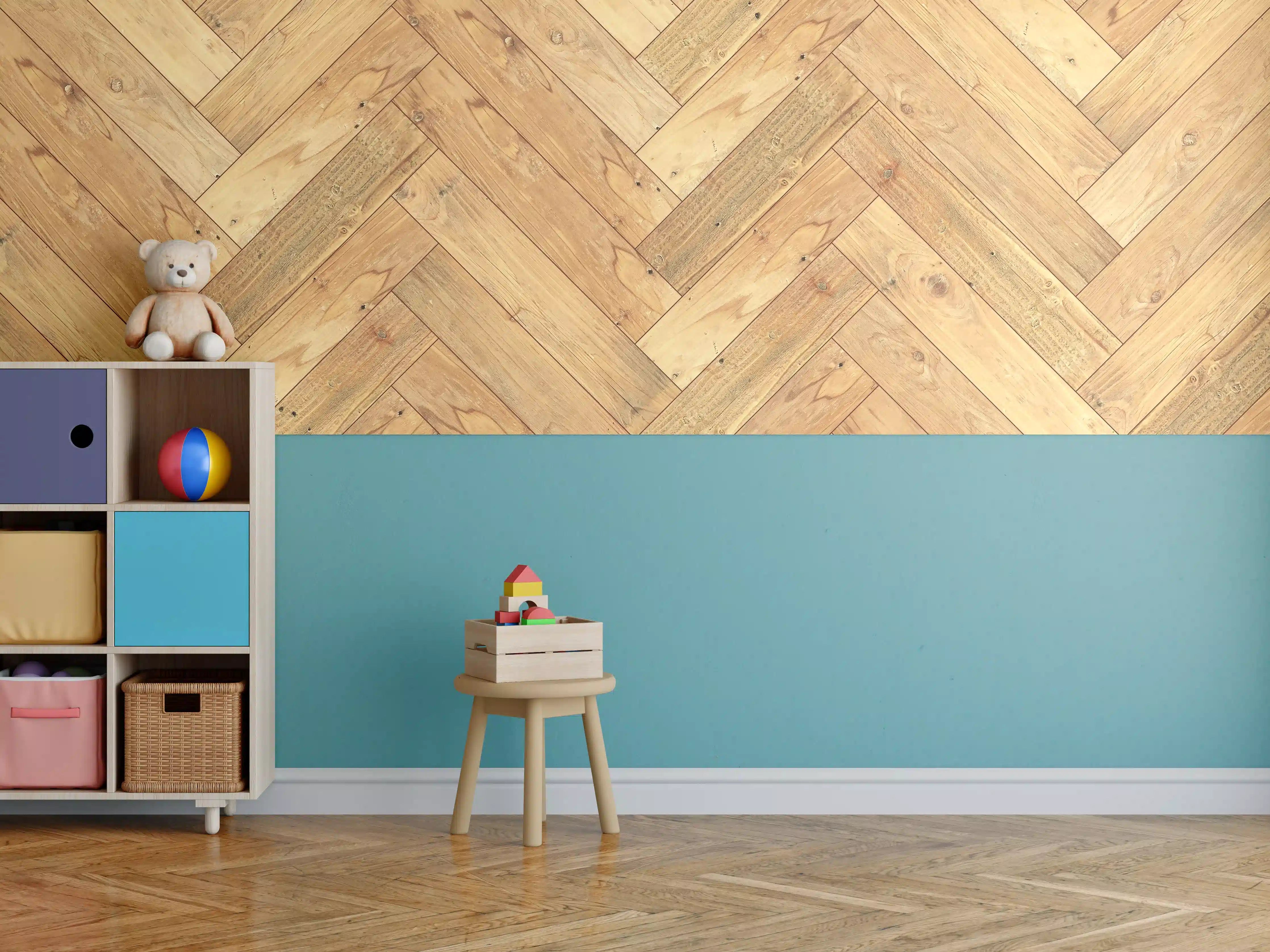 Kinderzimmer Wandgestaltung - Helles Holzbrett Muster