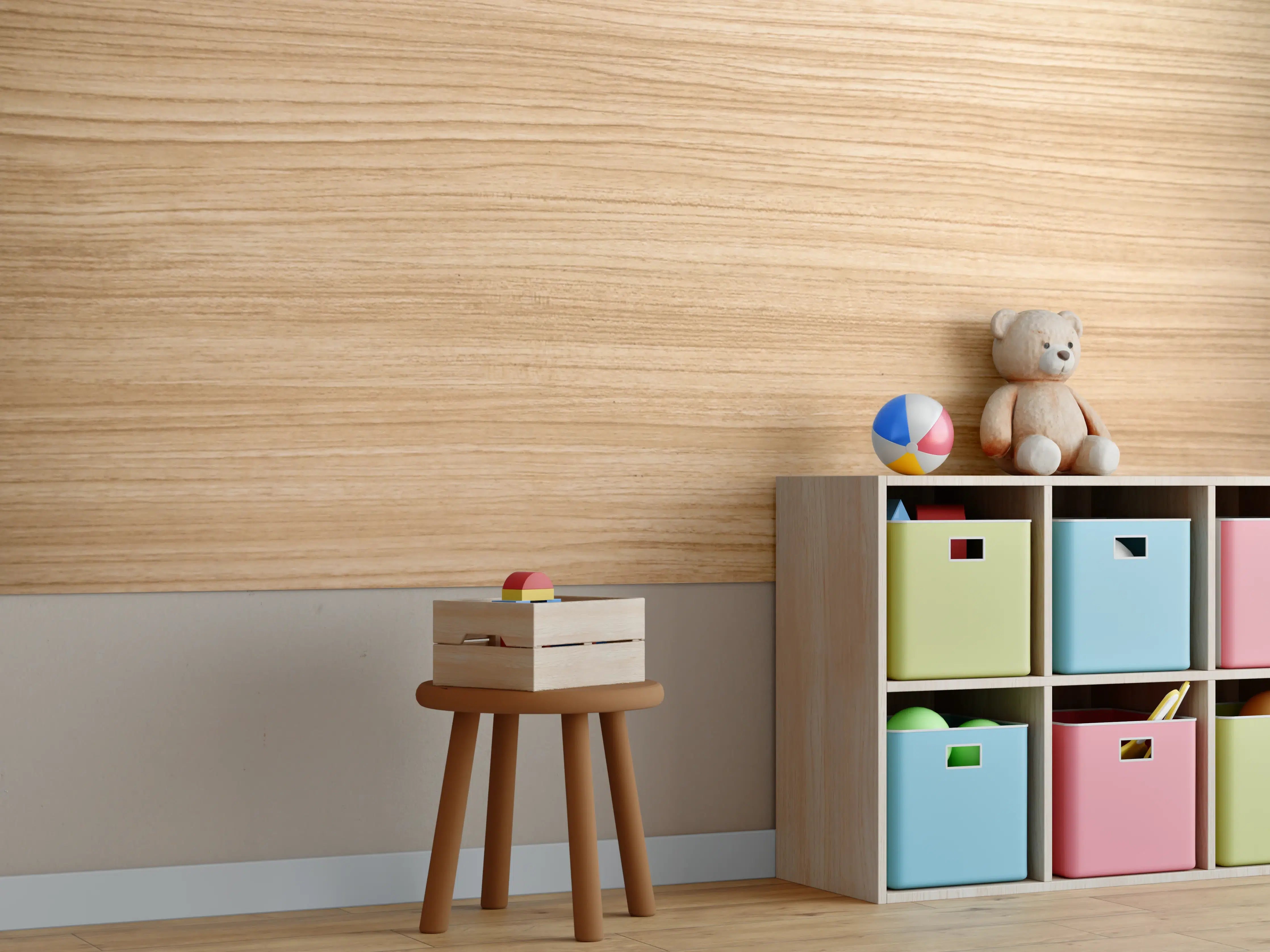 Kinderzimmer Wandgestaltung - Helles Holzmaserung in Naturtönen
