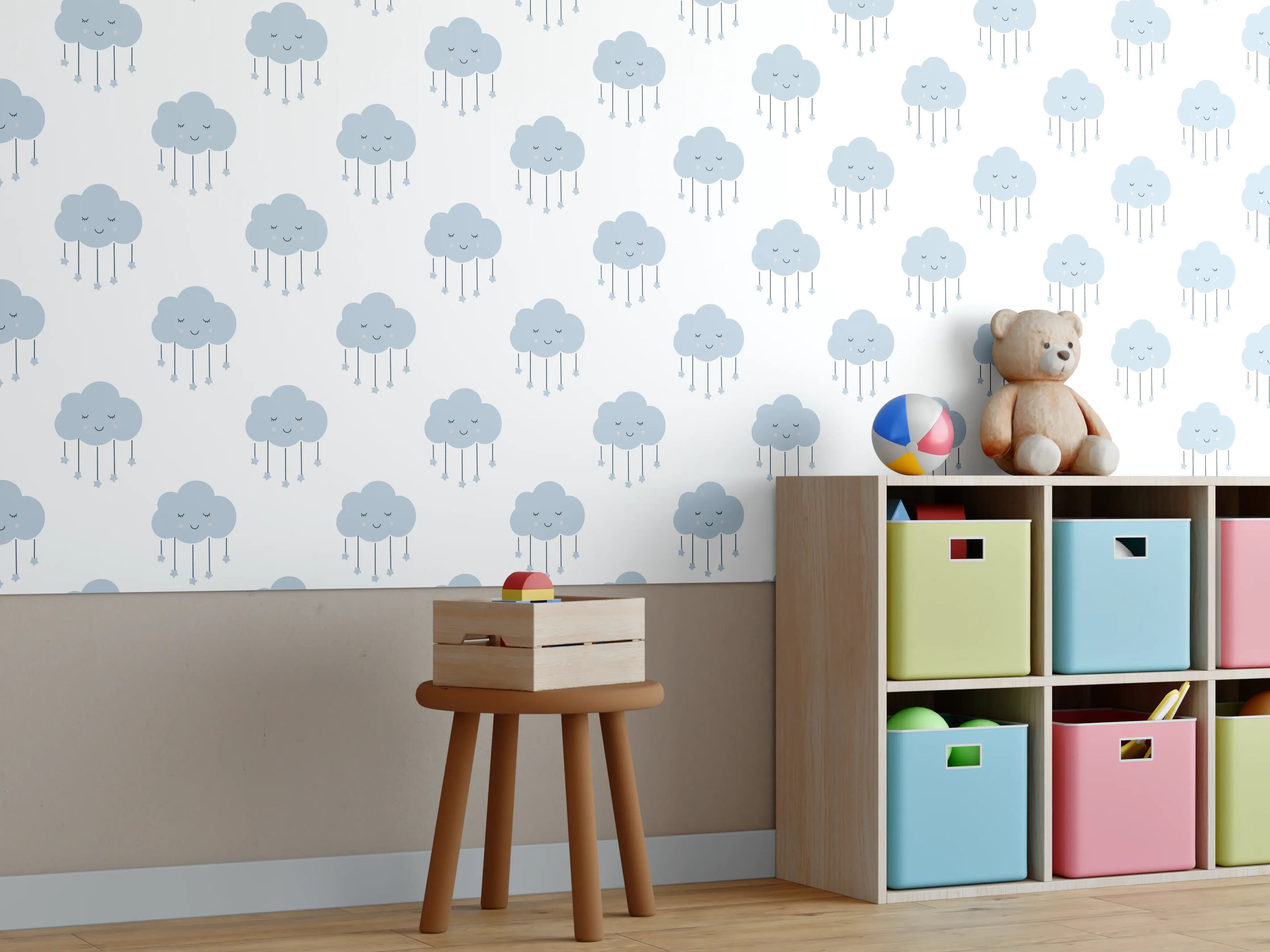 Kinderzimmer Wandgestaltung - Helles Kinderzimmer mit blauen Schafen