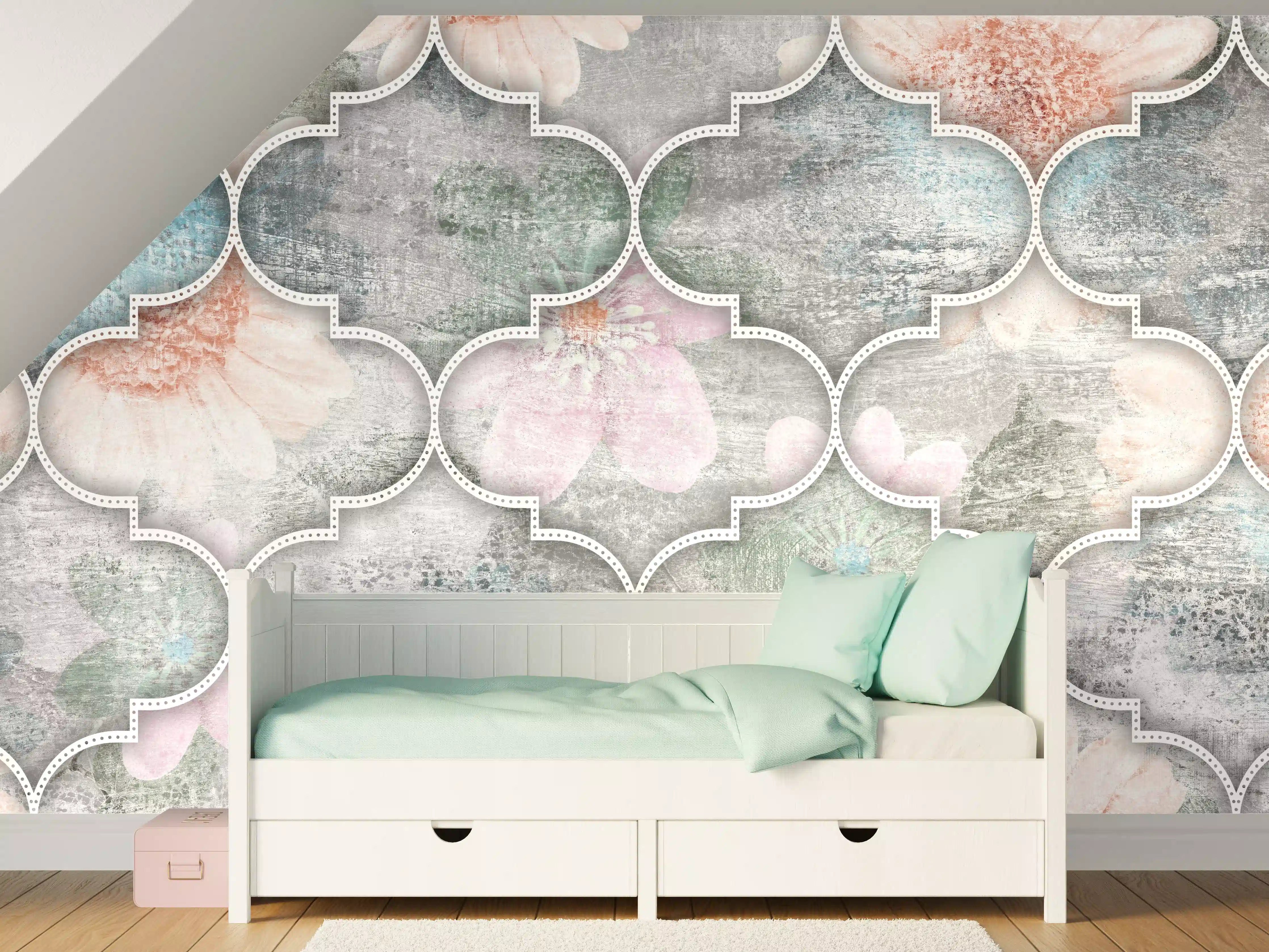 Kinderzimmer Wandgestaltung - Helles Kunstmuster - Floral