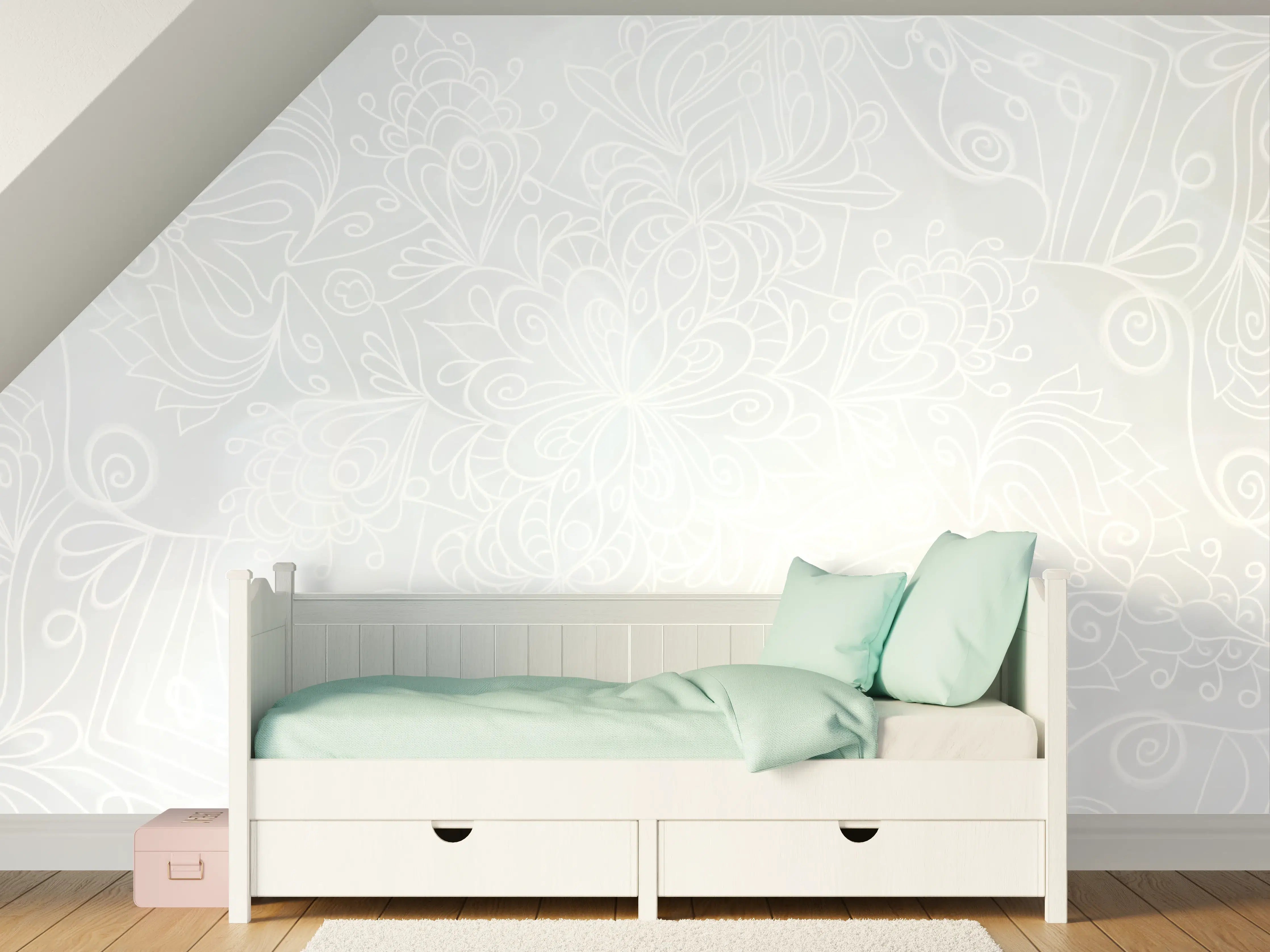 Kinderzimmer Wandgestaltung - Helles Wanddesign mit zartem Muster in Pastellfarben