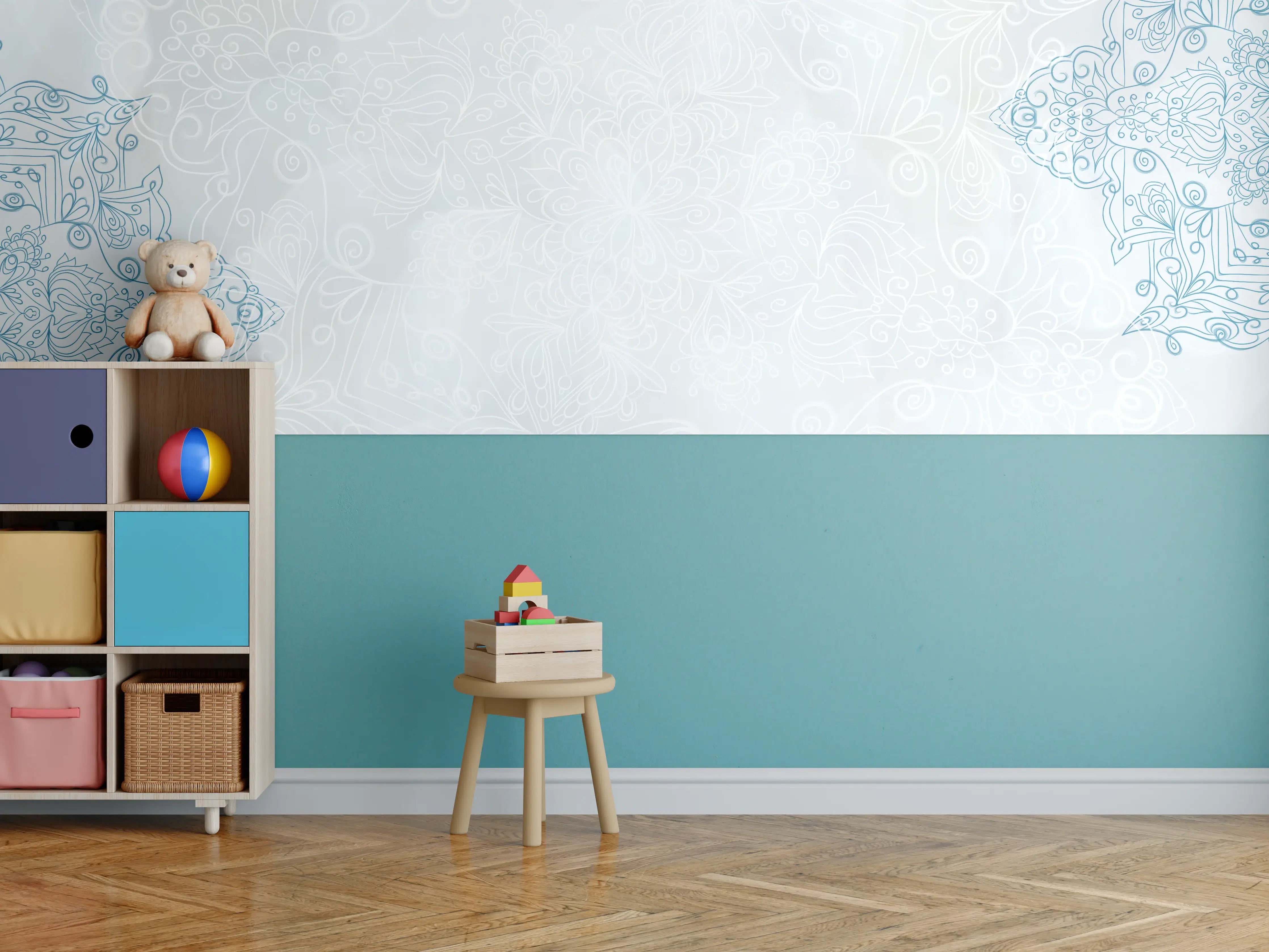 Kinderzimmer Wandgestaltung - Helles Wanddesign mit zartem Muster in Pastellfarben