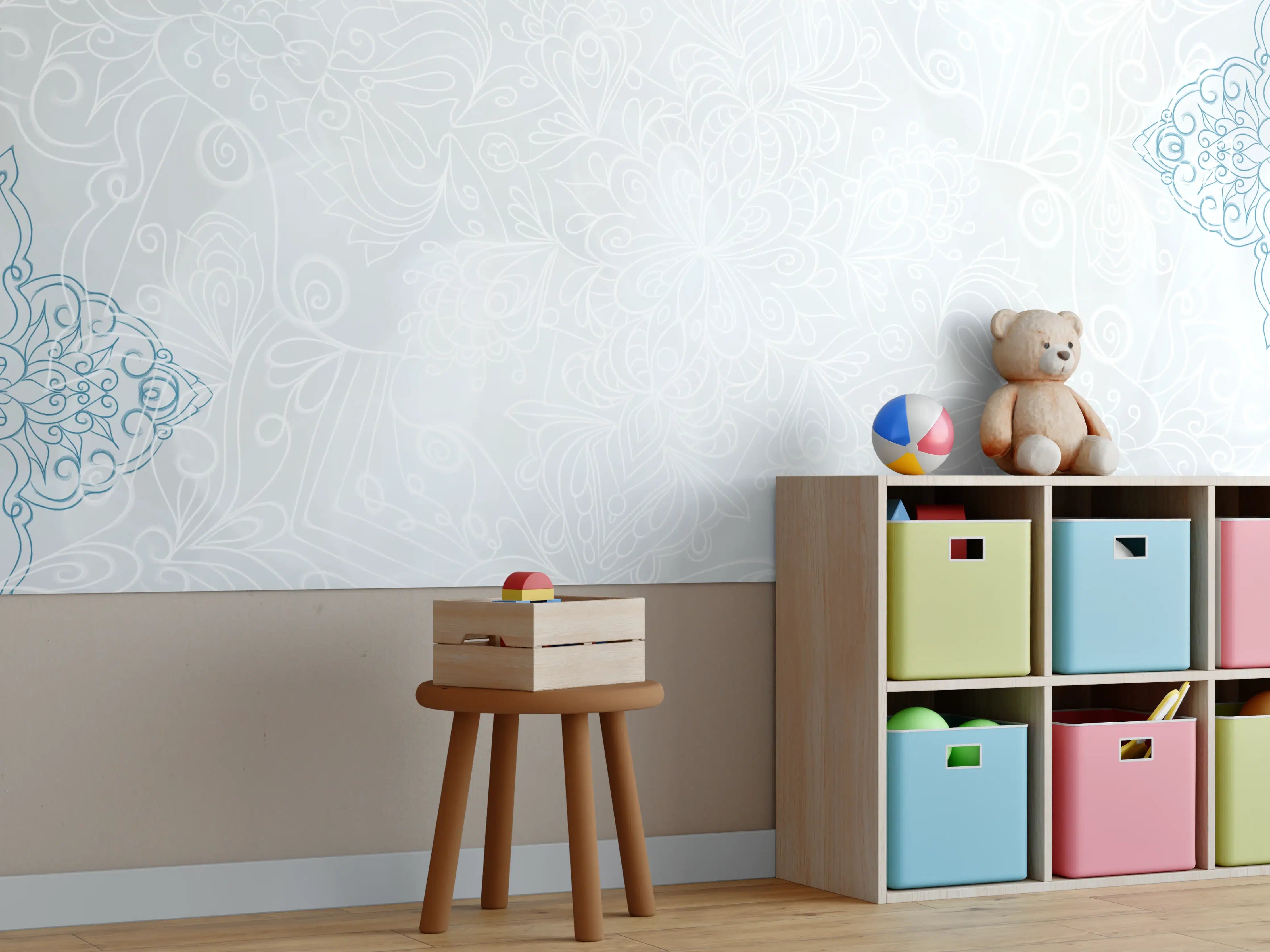 Kinderzimmer Wandgestaltung - Helles Wanddesign mit zartem Muster in Pastellfarben