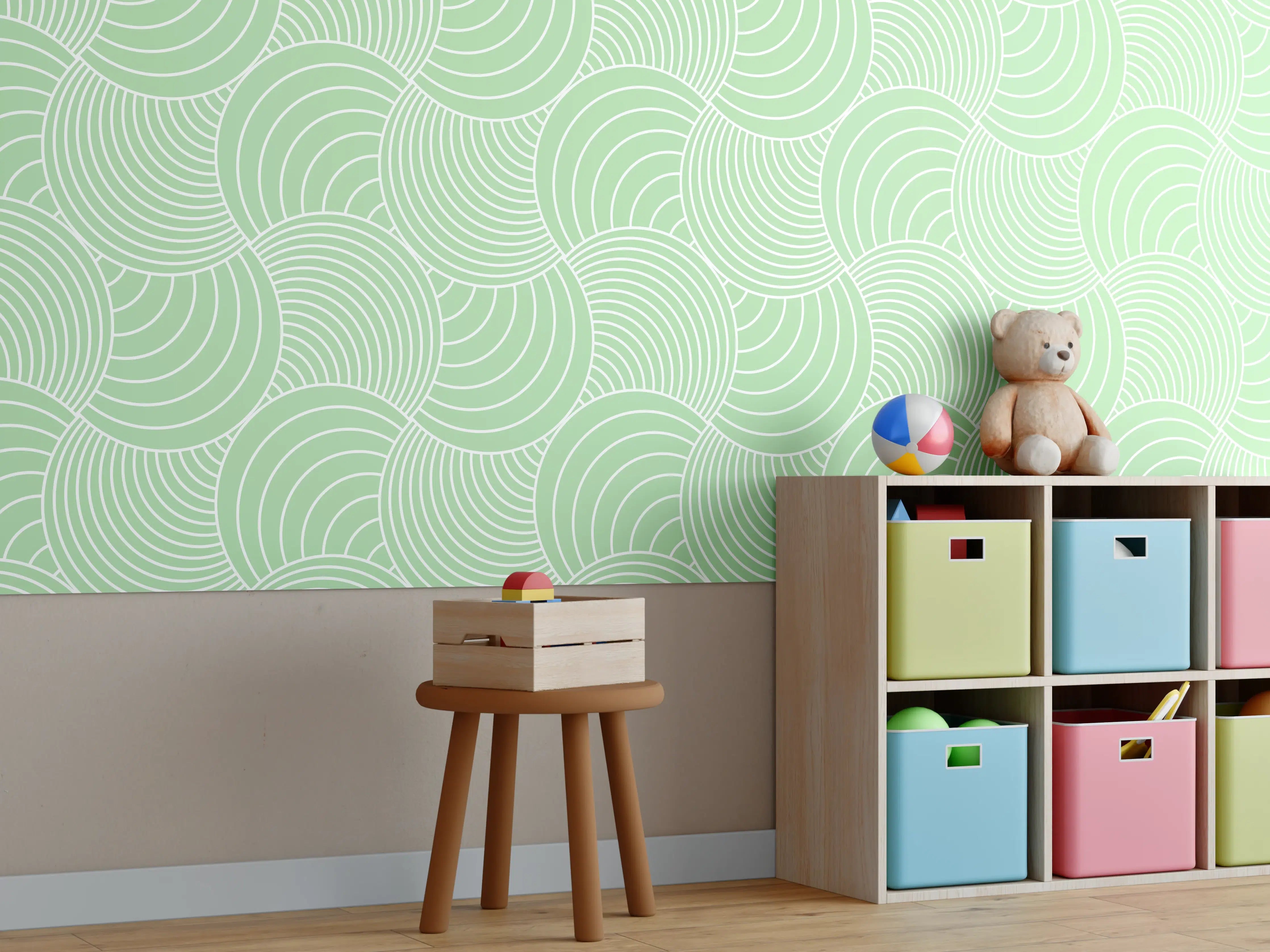 Kinderzimmer Wandgestaltung - Helles Wellenmuster mit sanften Grüntönen