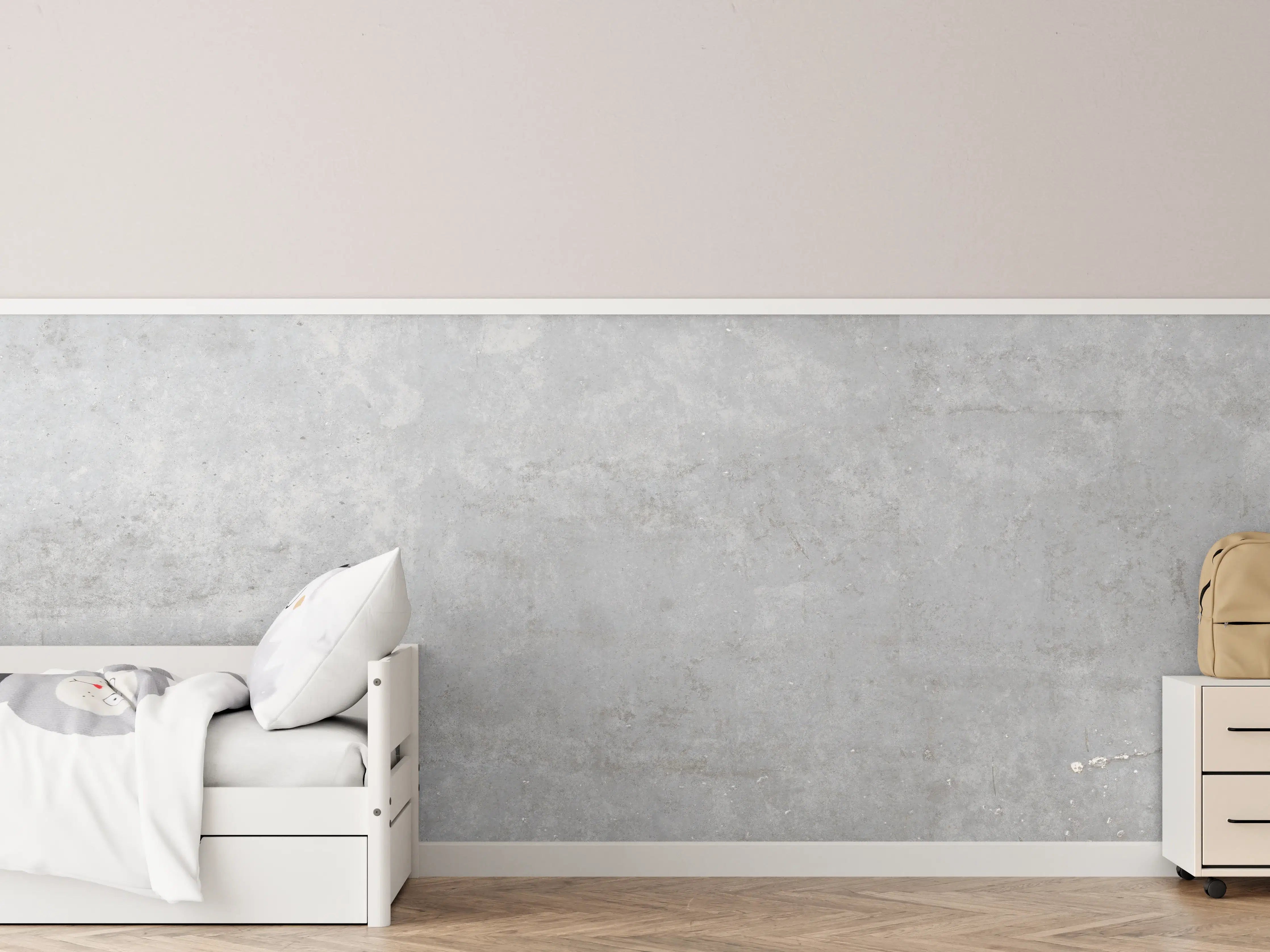 Kinderzimmer Wandgestaltung - Hellgraue Betontextur im minimalistischen Design