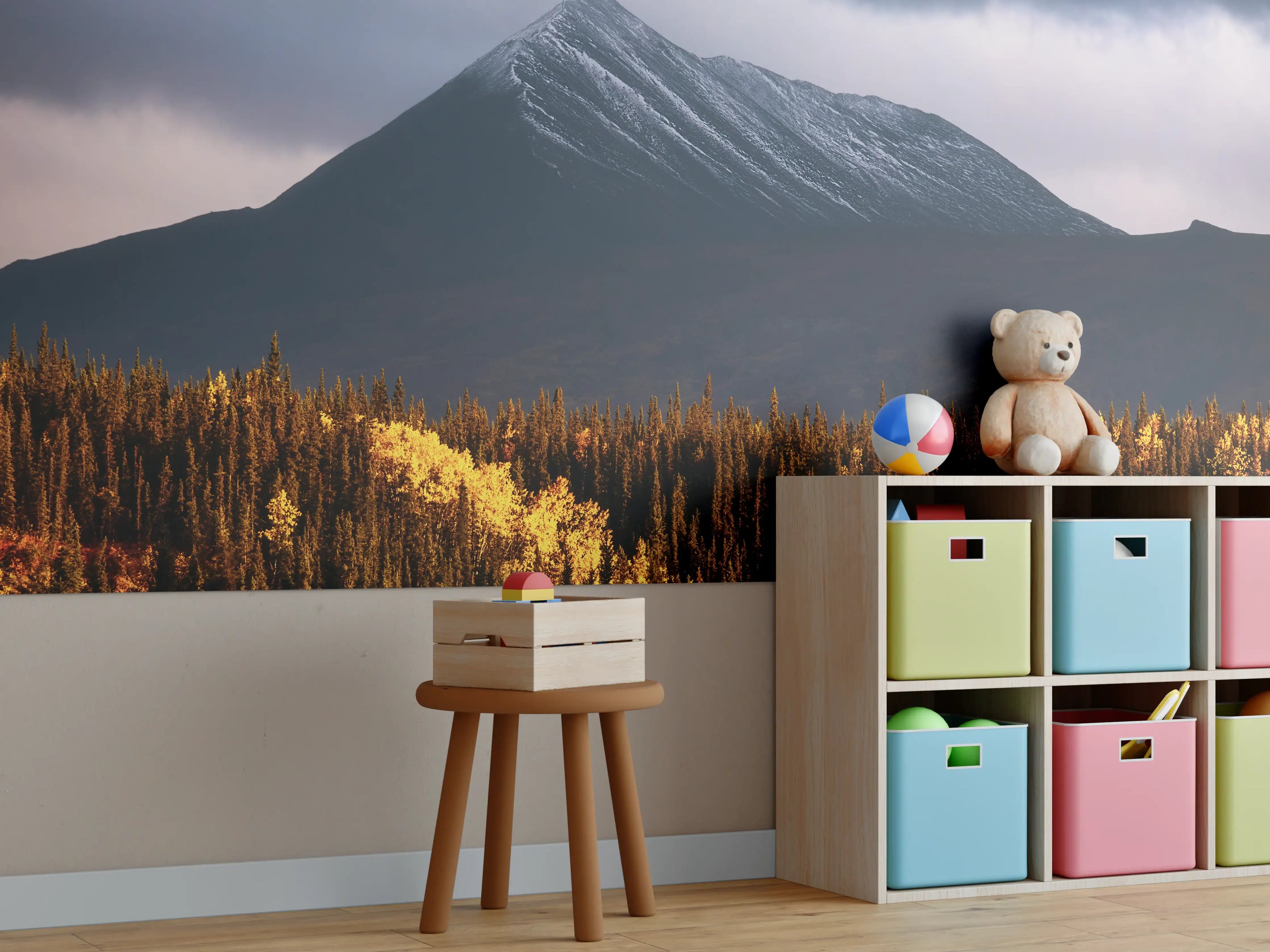 Kinderzimmer Wandgestaltung - Herbst Berge Wald Lichtspiel