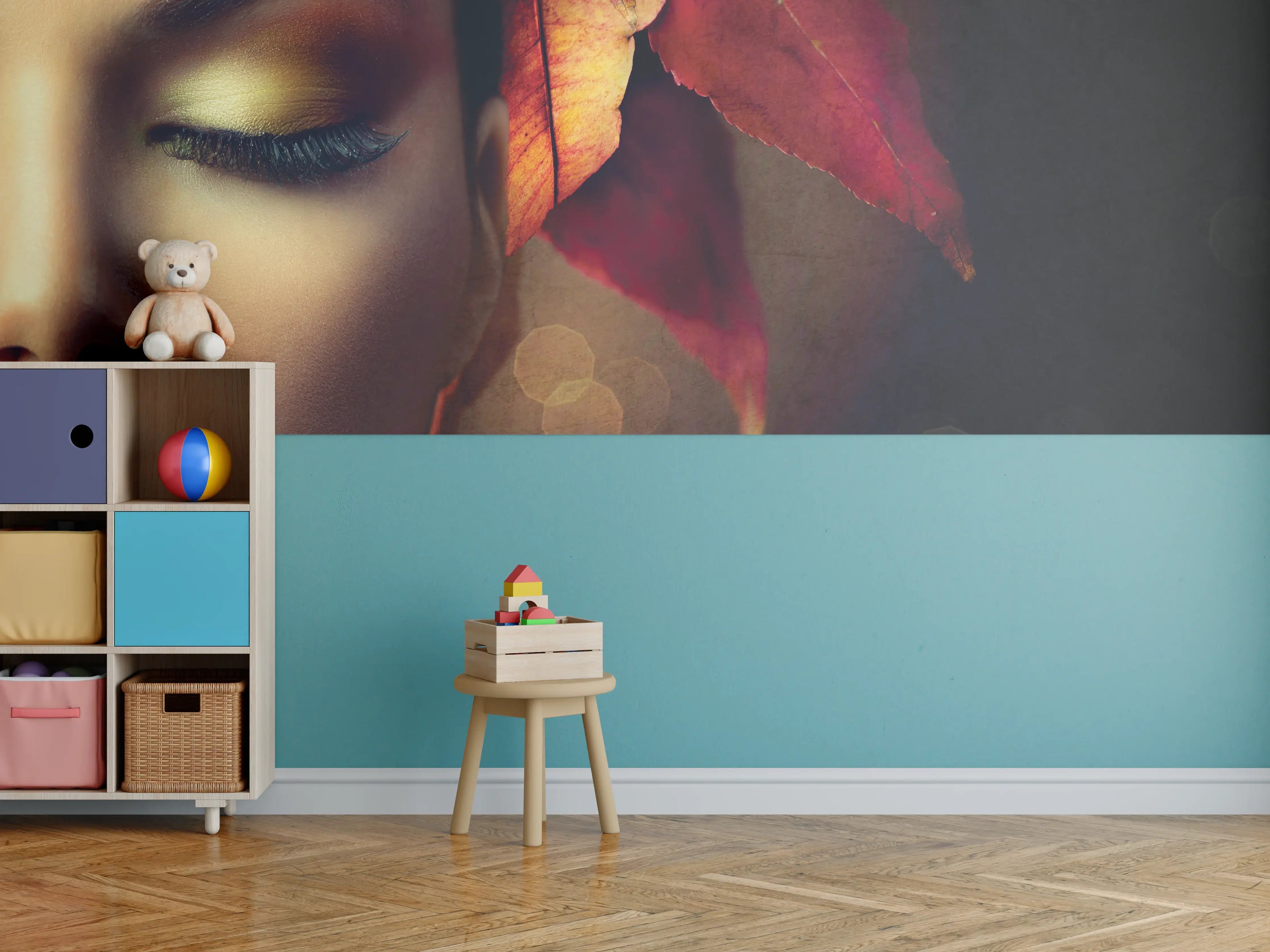 Kinderzimmer Wandgestaltung - Herbstblätter Frisur auf dunklem Hintergrund