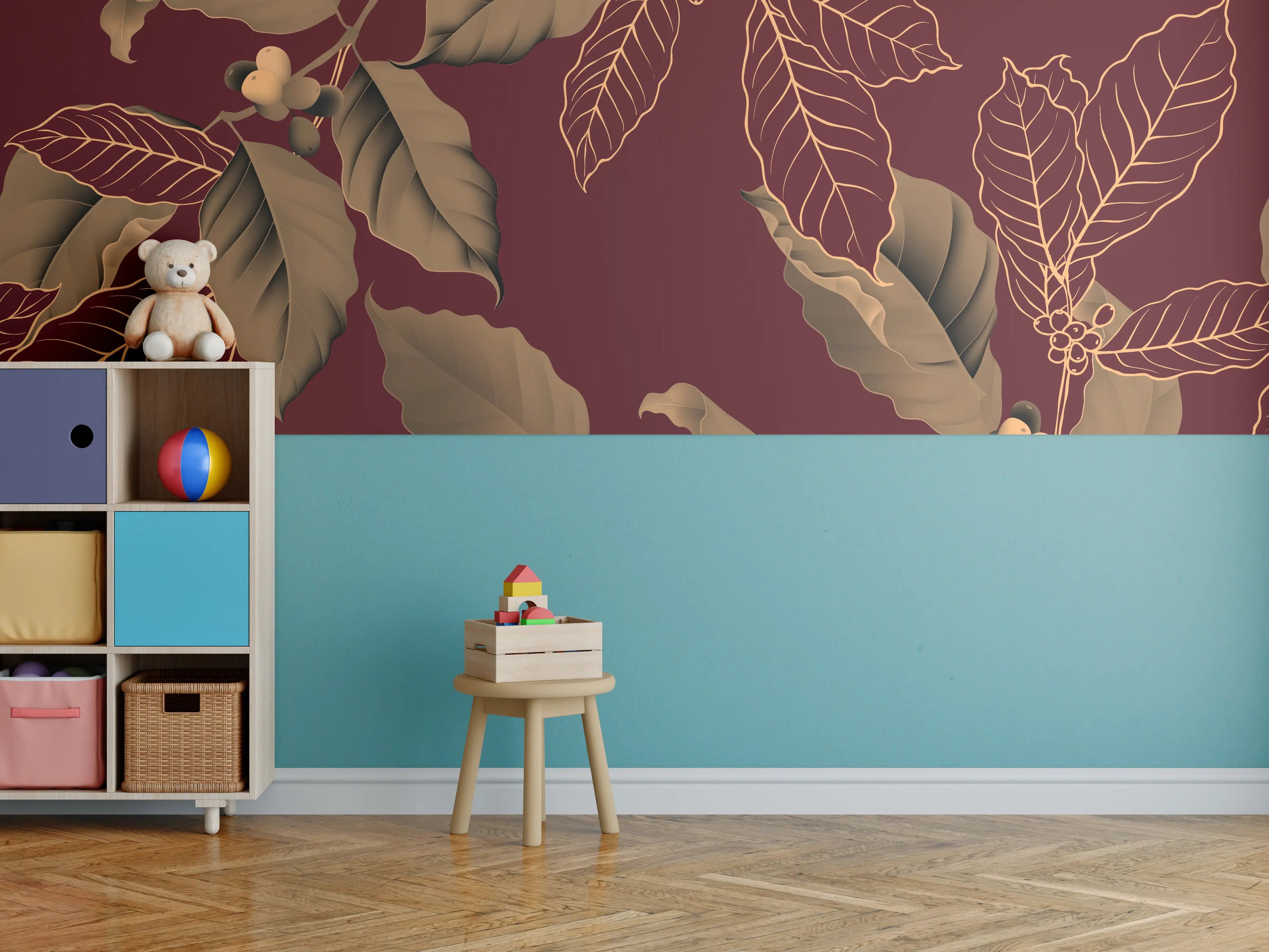 Kinderzimmer Wandgestaltung - Herbstlaub Rot-Gold Muster