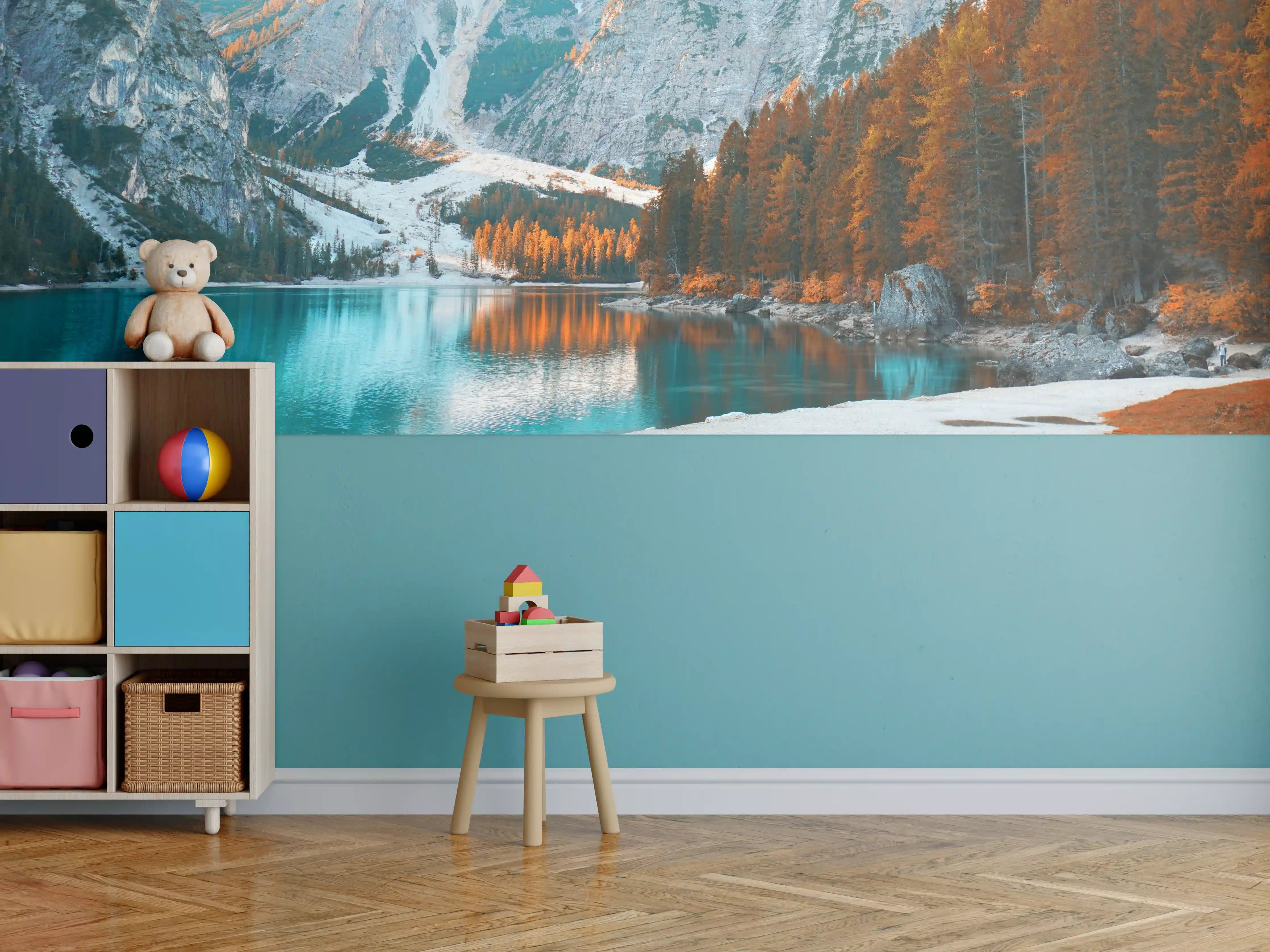 Kinderzimmer Wandgestaltung - Herbstliche Bergsee-Landschaft