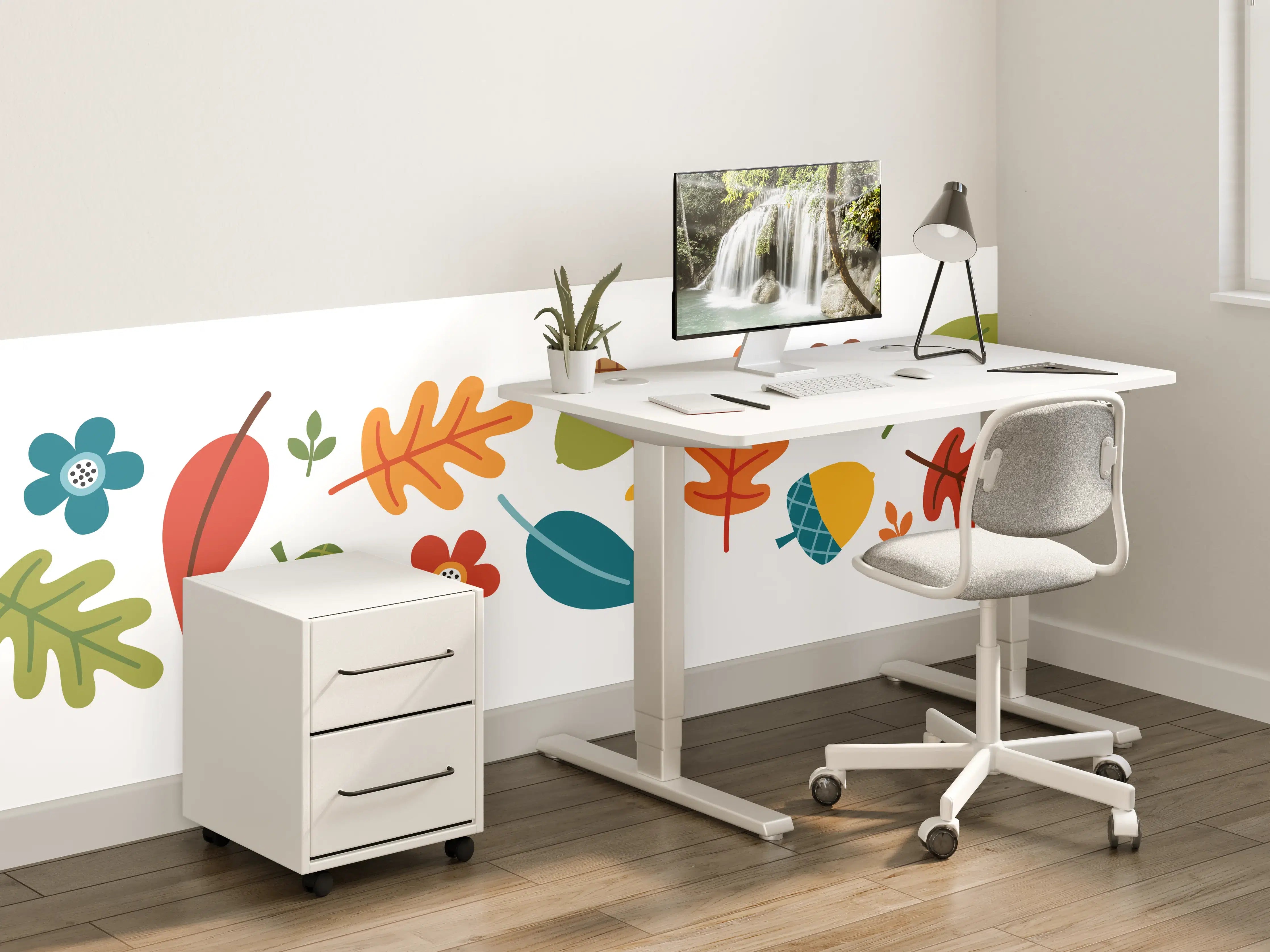 Kinderzimmer Wandgestaltung - Herbstliche Blätter und Früchte in lebendigen Farben