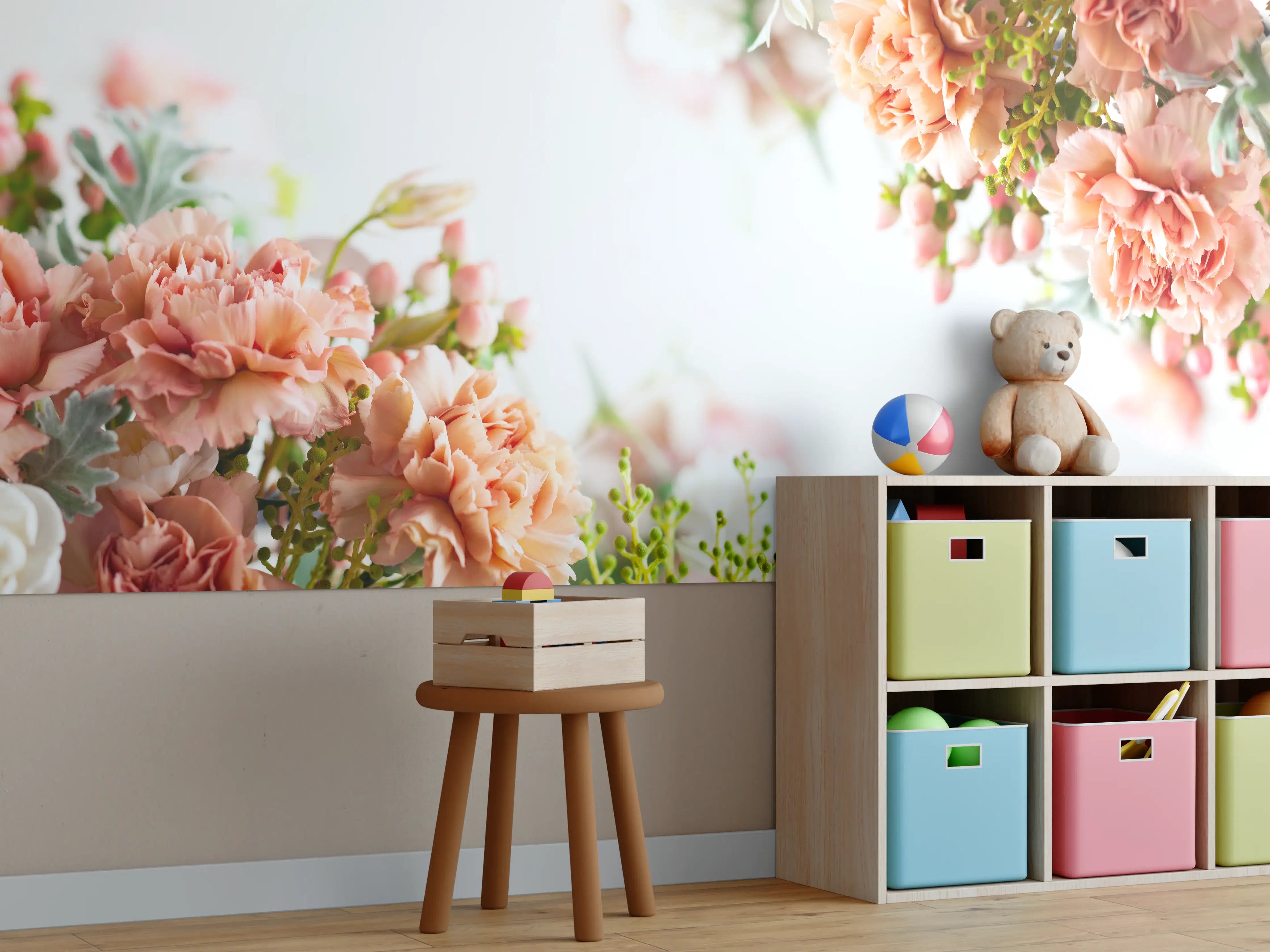 Kinderzimmer Wandgestaltung - Herbstliche Blumenkomposition - Nahaufnahme