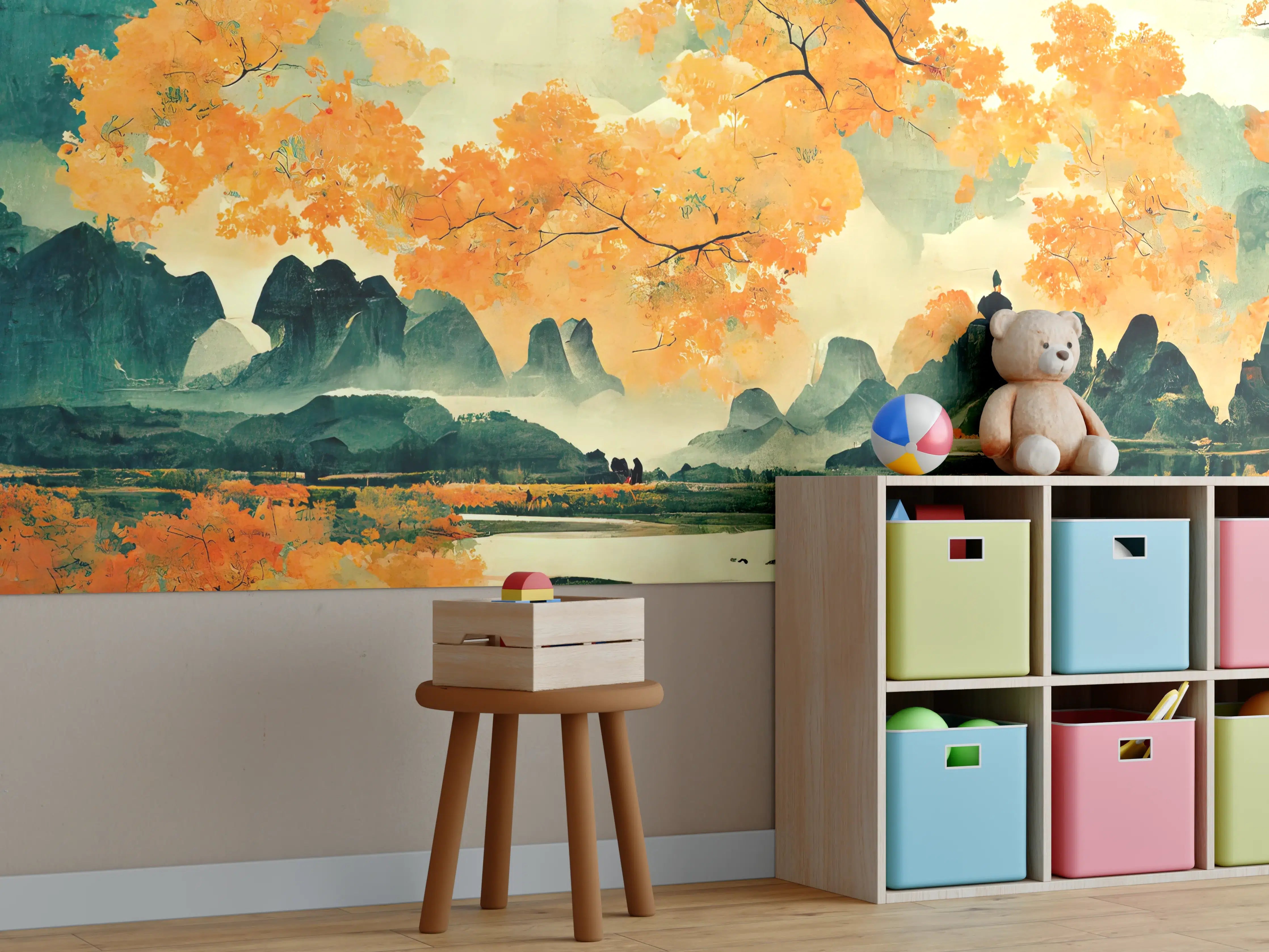 Kinderzimmer Wandgestaltung - Herbstliche Landschaft mit goldenem Baumbestand