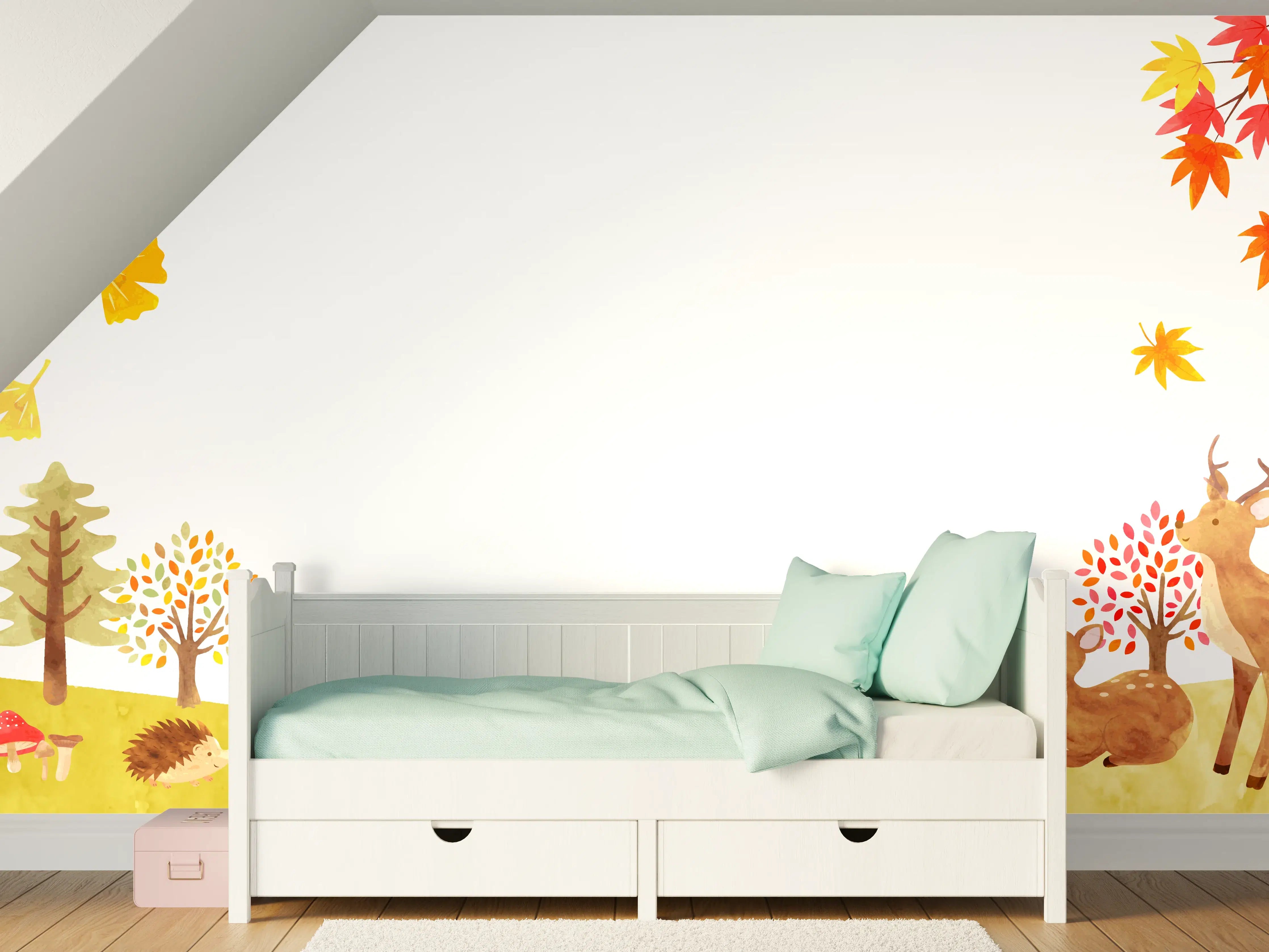 Kinderzimmer Wandgestaltung - Herbstliche Tierillustration