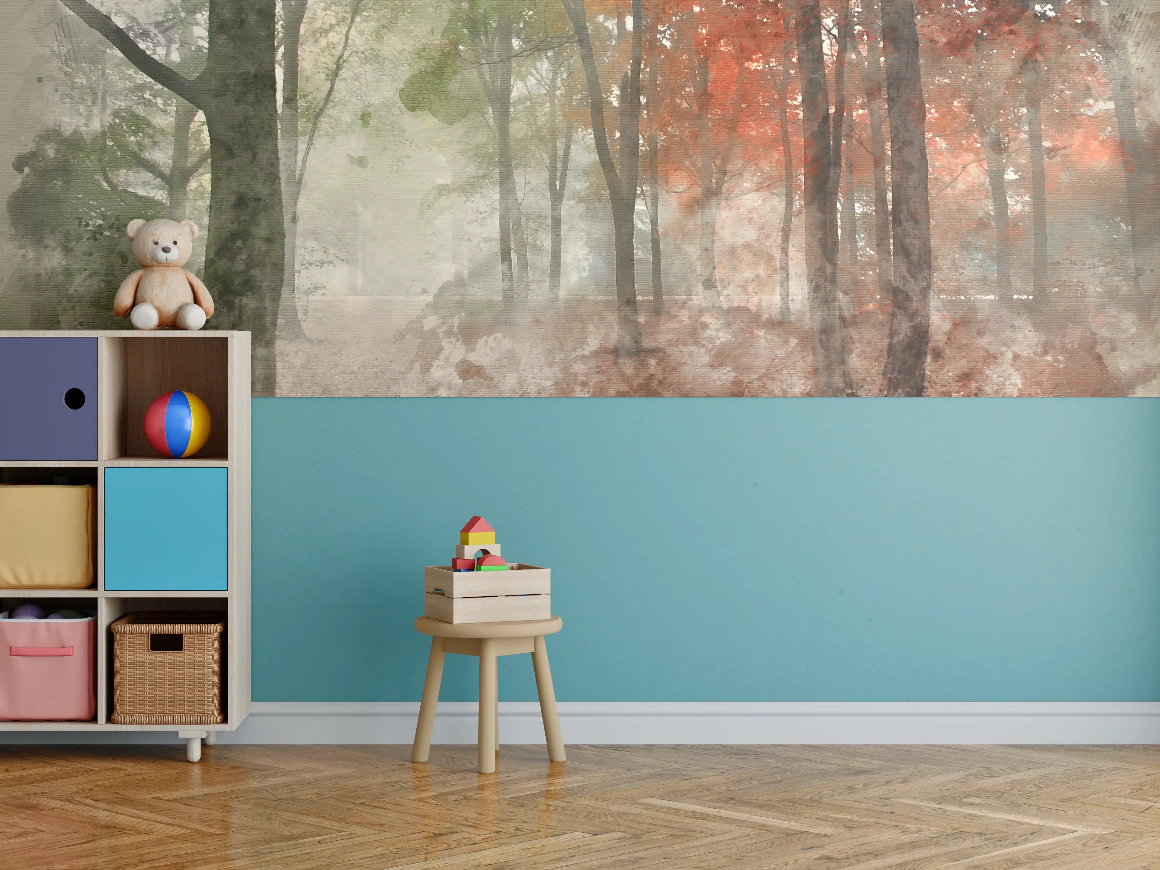 Kinderzimmer Wandgestaltung - Herbstliche Waldszene mit buntem Laub