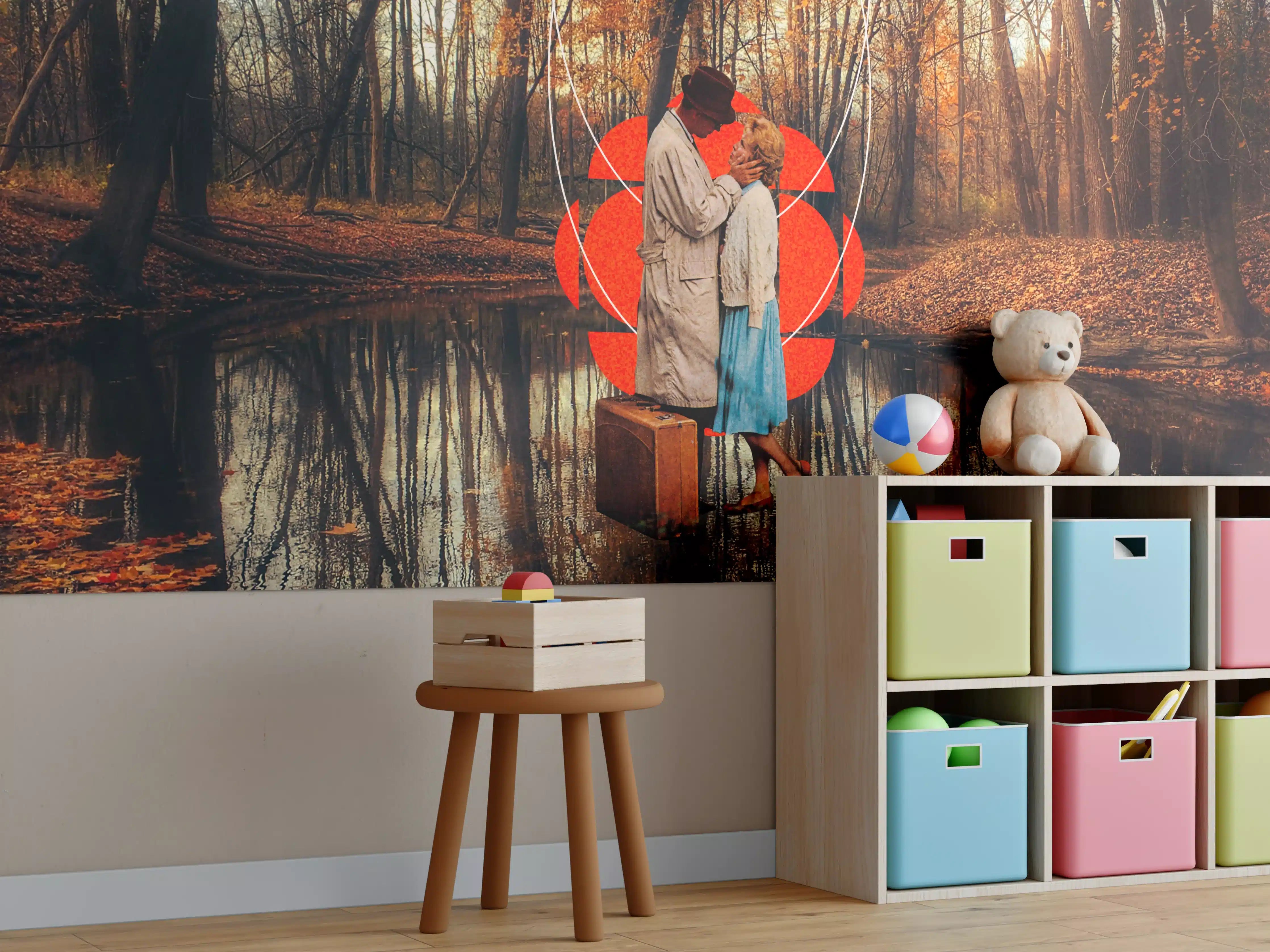 Kinderzimmer Wandgestaltung - Herbstliche Waldszene mit verliebtem Paar