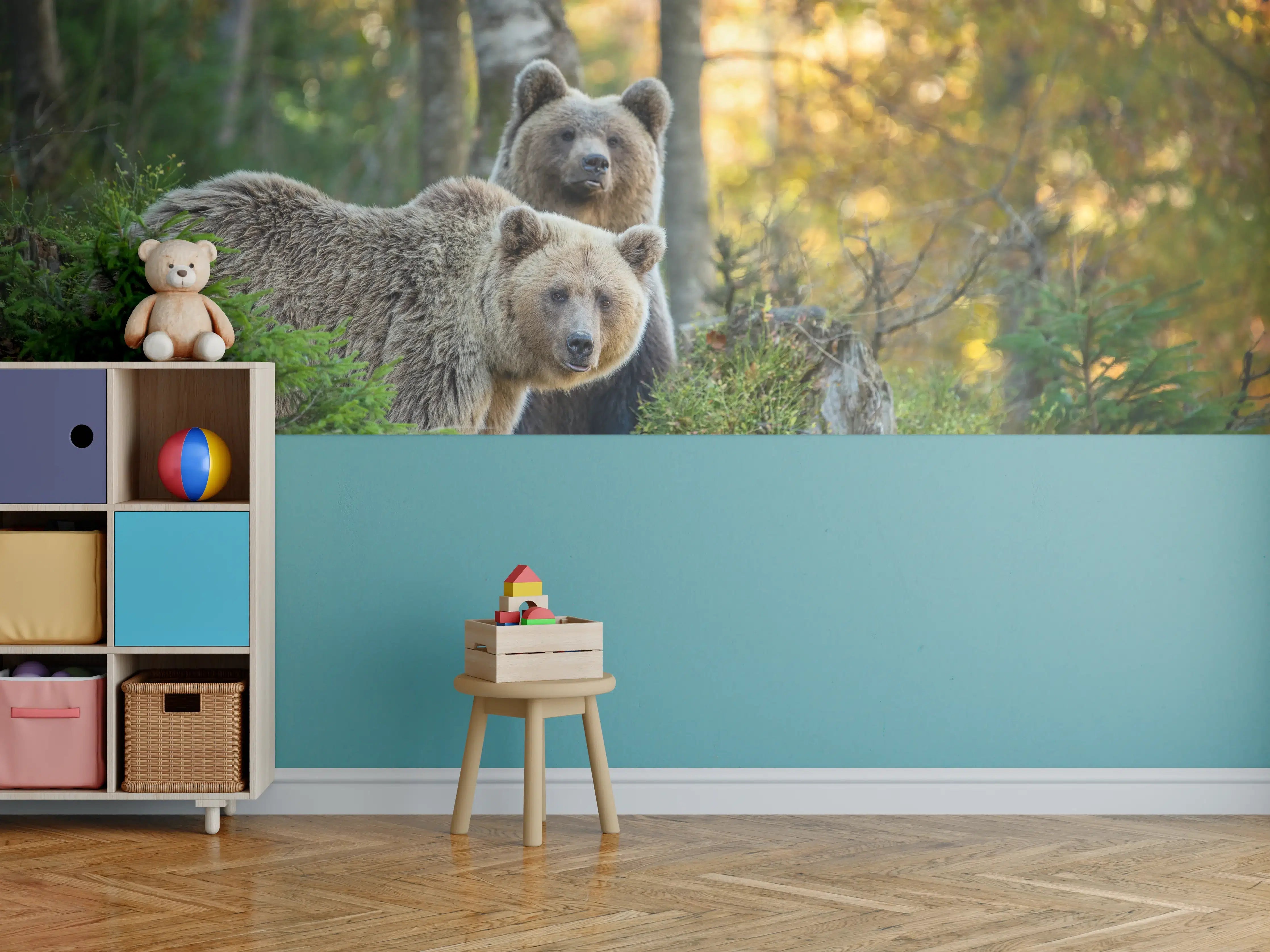 Kinderzimmer Wandgestaltung - Herbstlicher Braunbär im Wald