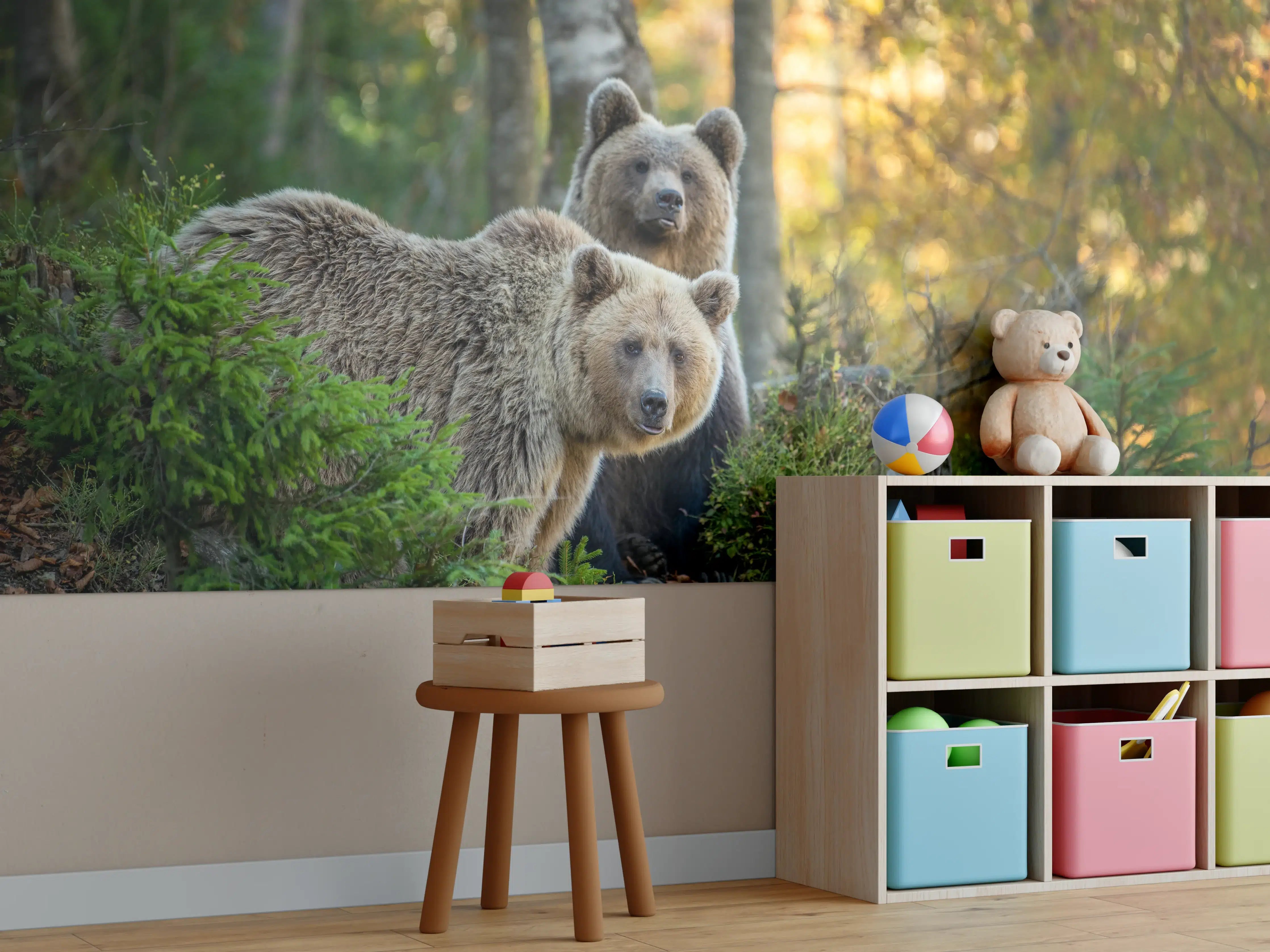 Kinderzimmer Wandgestaltung - Herbstlicher Braunbär im Wald