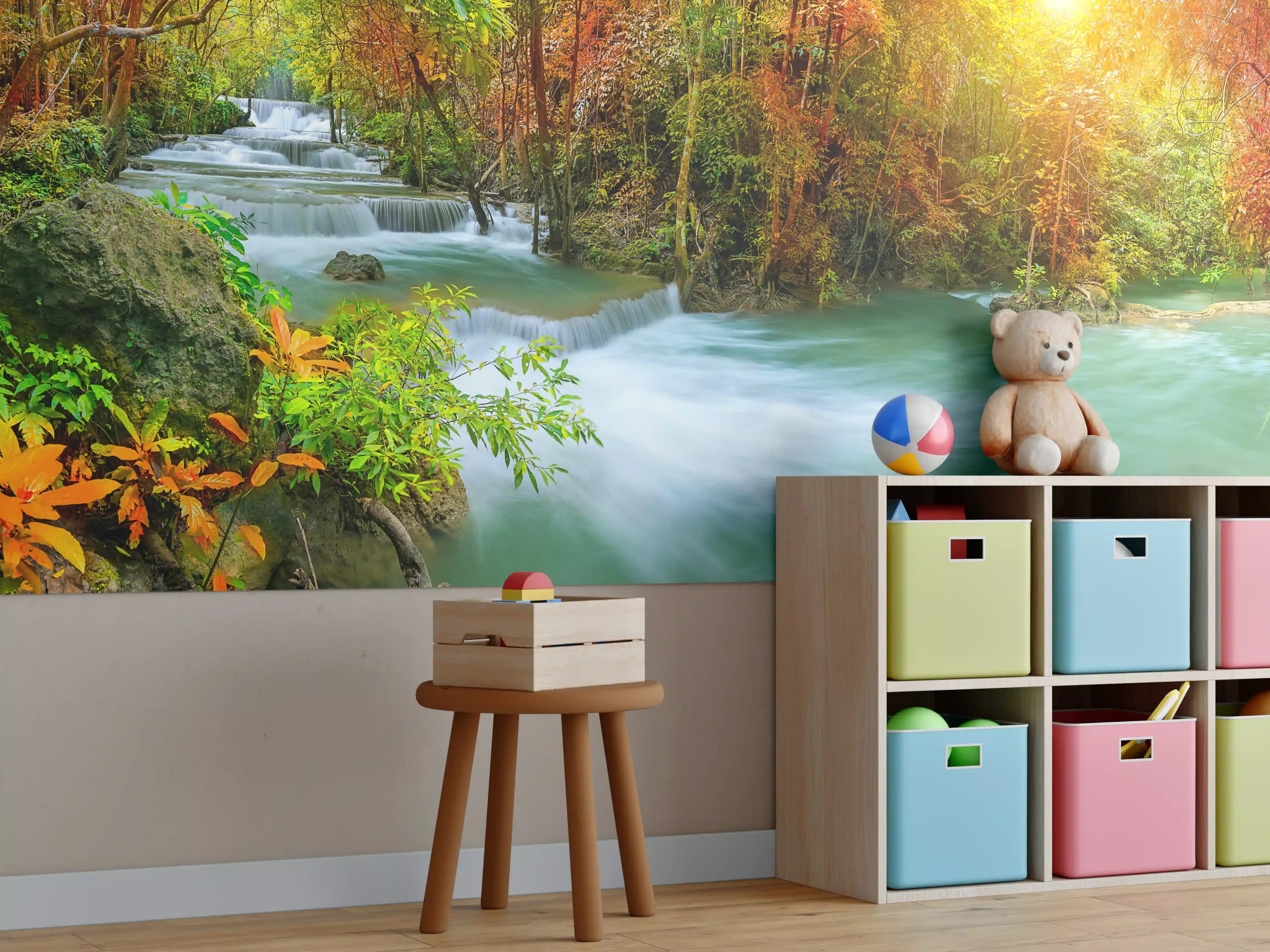 Kinderzimmer Wandgestaltung - Herbstlicher Türkis-Wasserfall
