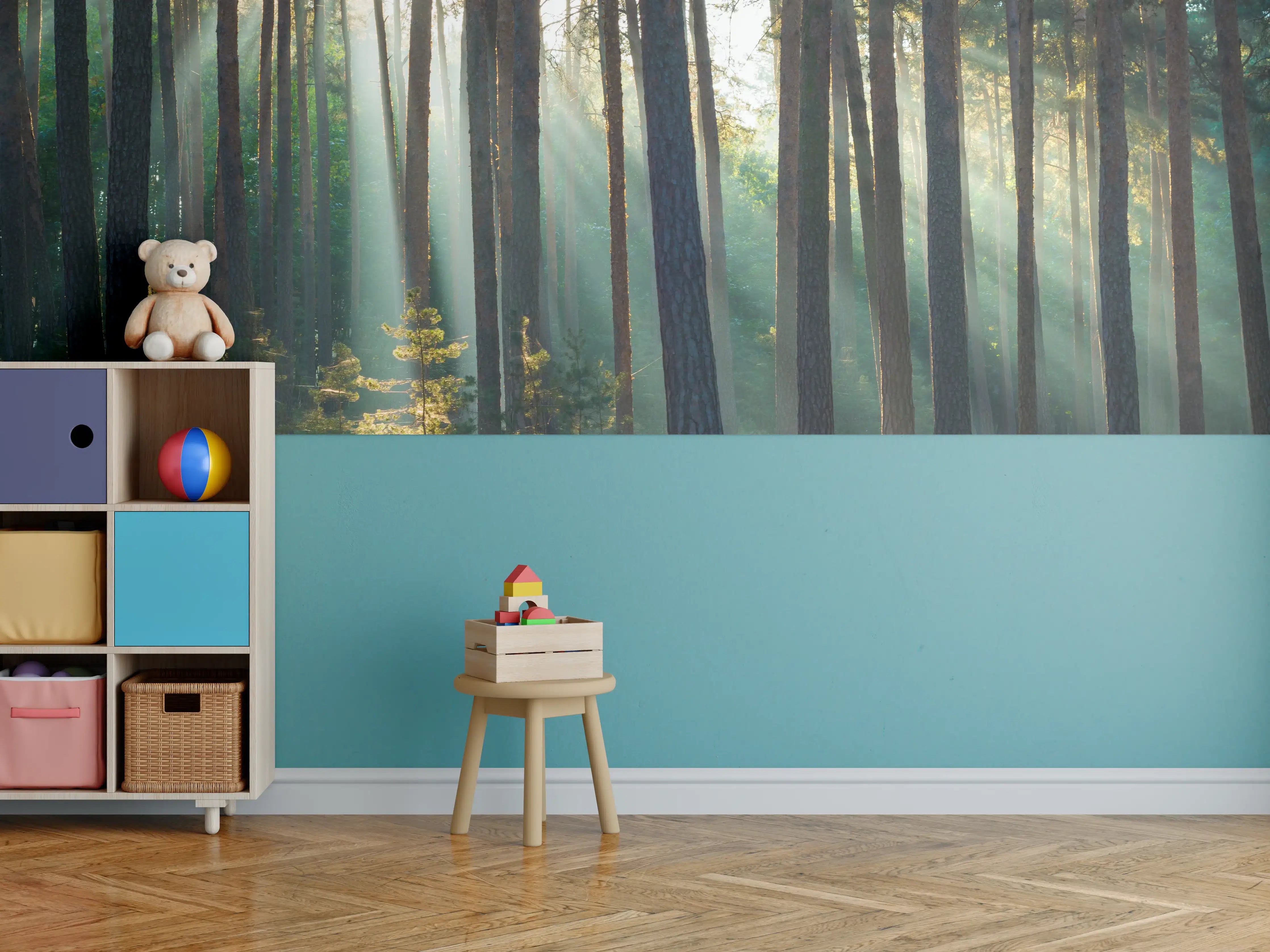 Kinderzimmer Wandgestaltung - Herbstwald mit Sonnenstrahlen