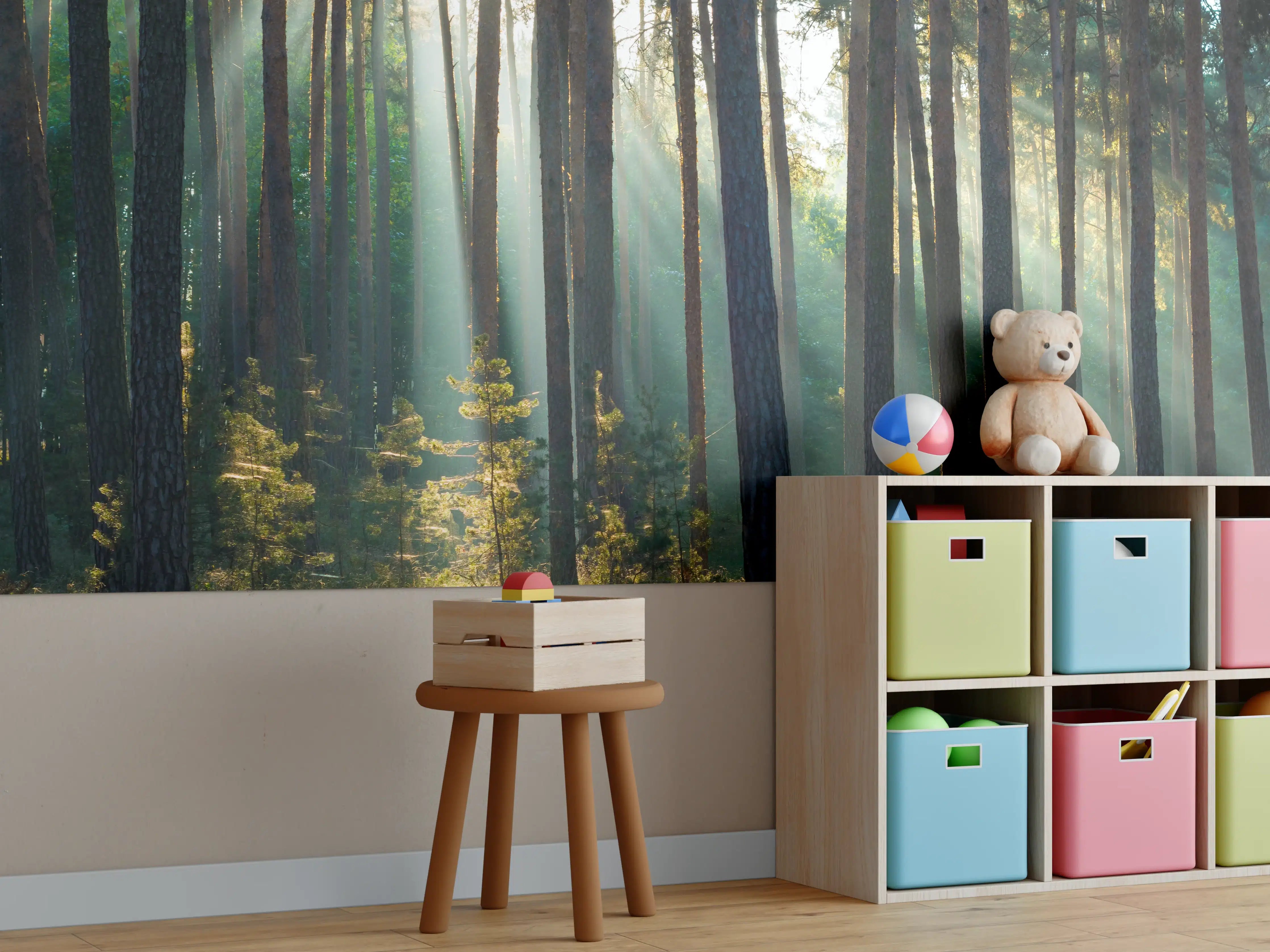 Kinderzimmer Wandgestaltung - Herbstwald mit Sonnenstrahlen