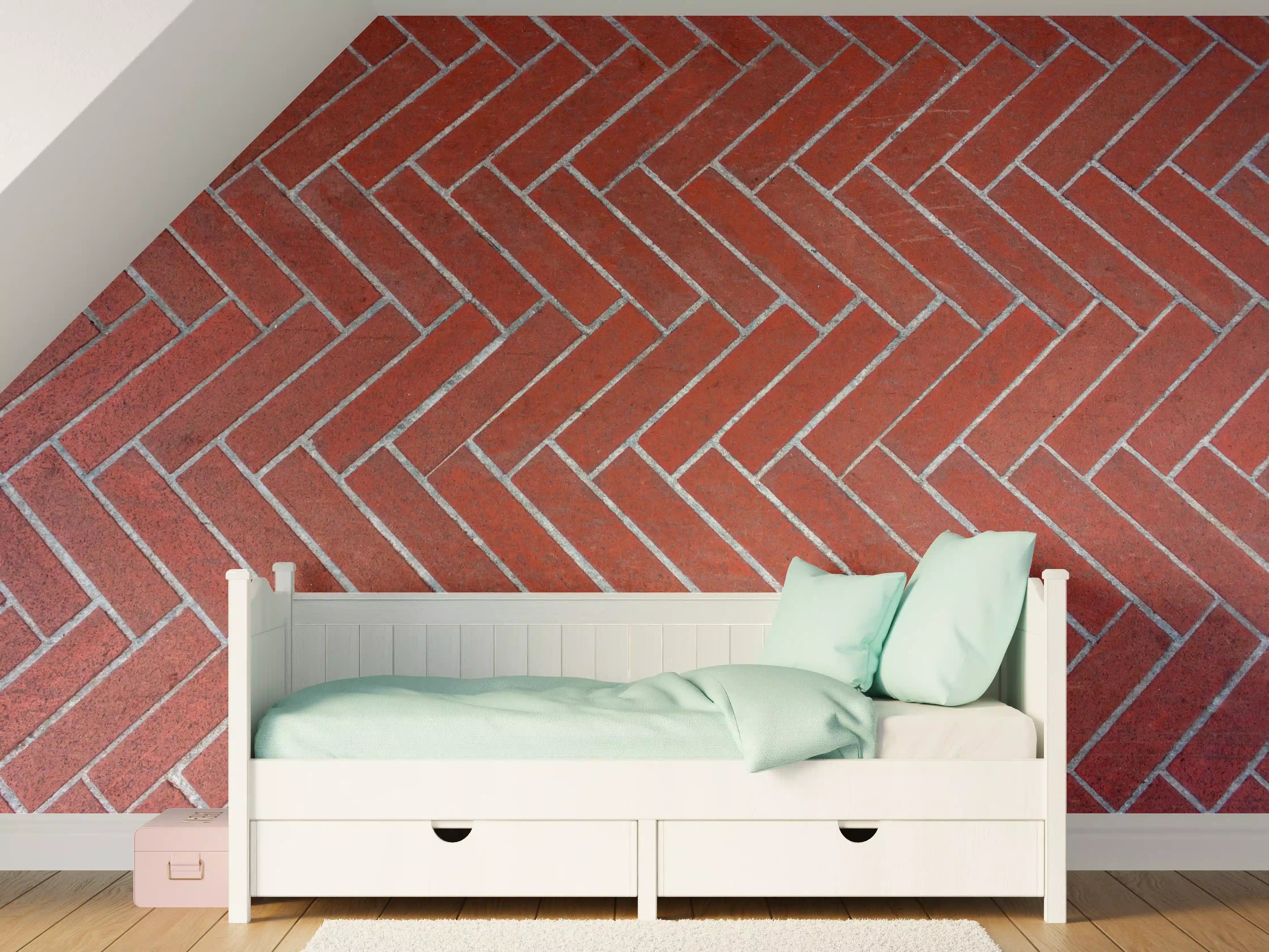 Kinderzimmer Wandgestaltung - Herringbone Red Brick Pavers