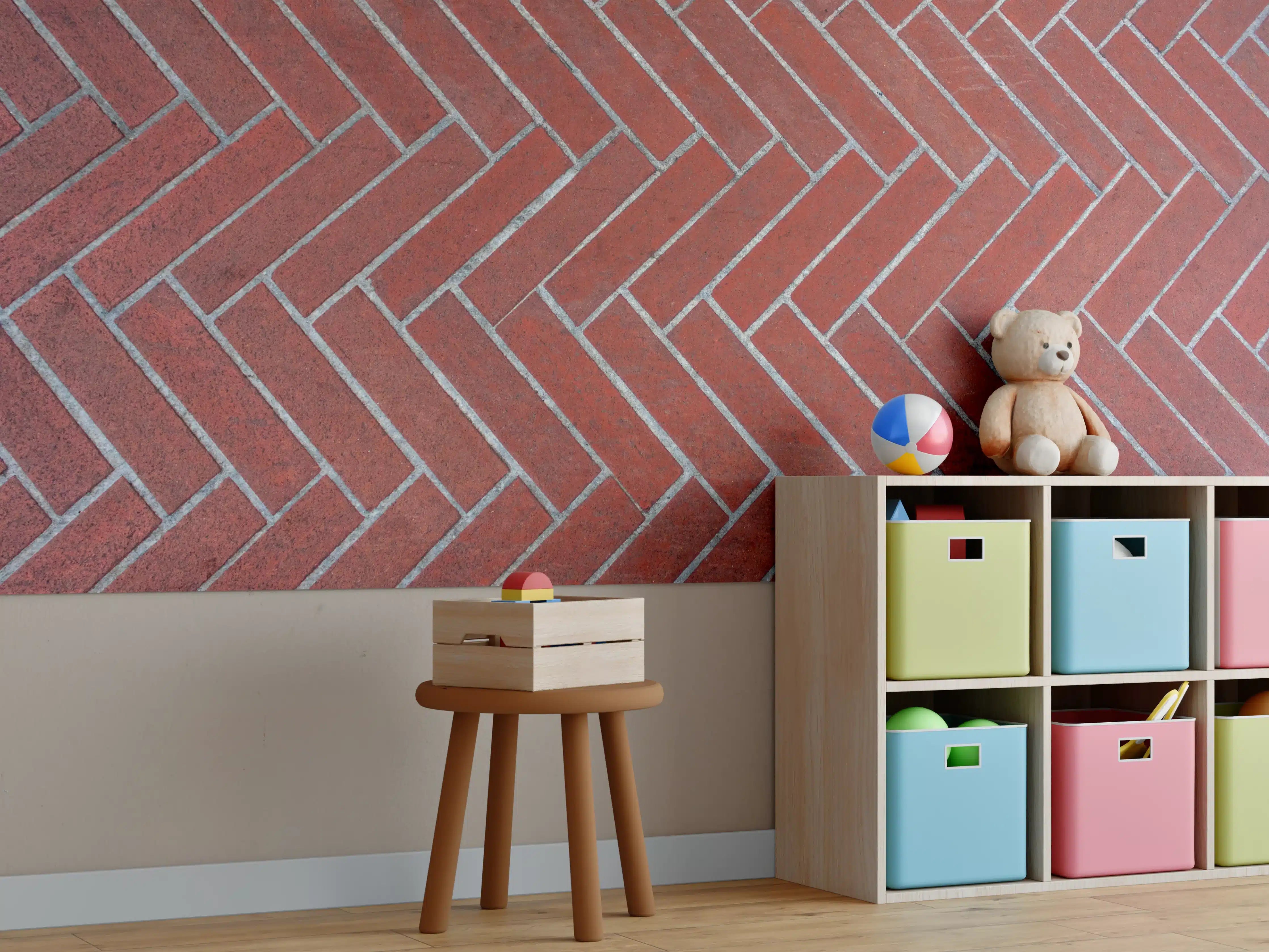 Kinderzimmer Wandgestaltung - Herringbone Red Brick Pavers
