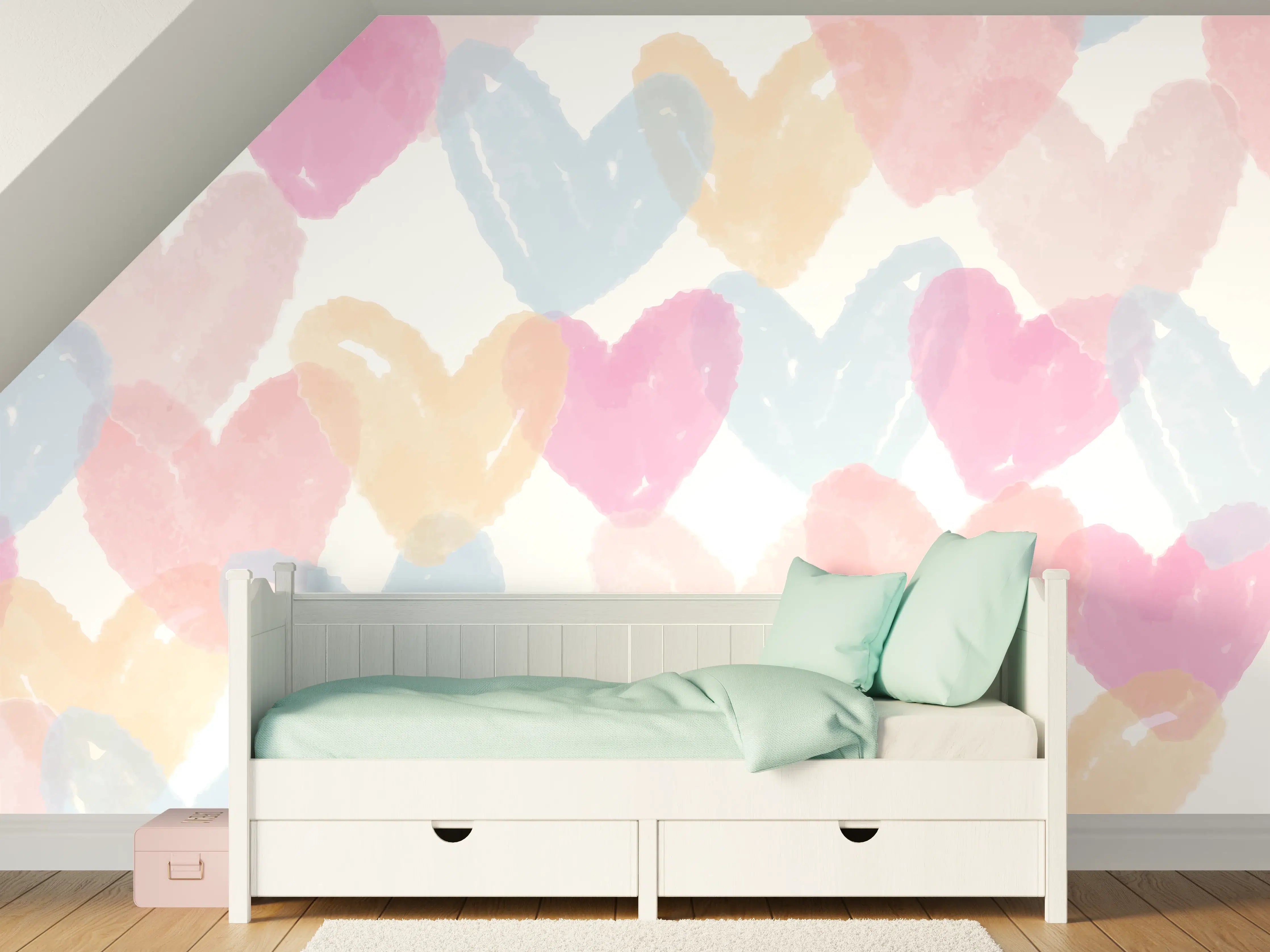 Kinderzimmer Wandgestaltung - Herz-Muster Aquarell Pastell