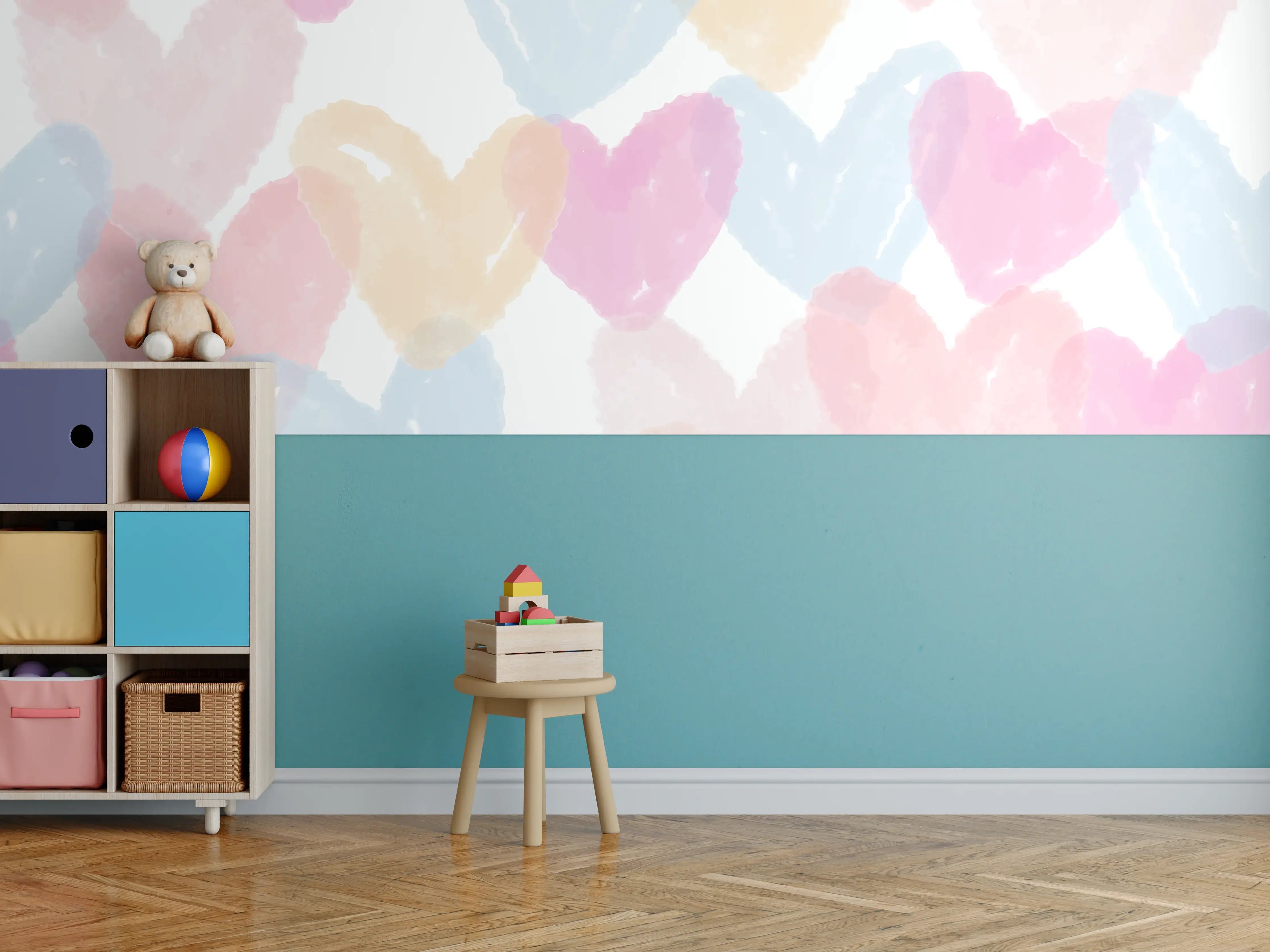 Kinderzimmer Wandgestaltung - Herz-Muster Aquarell Pastell