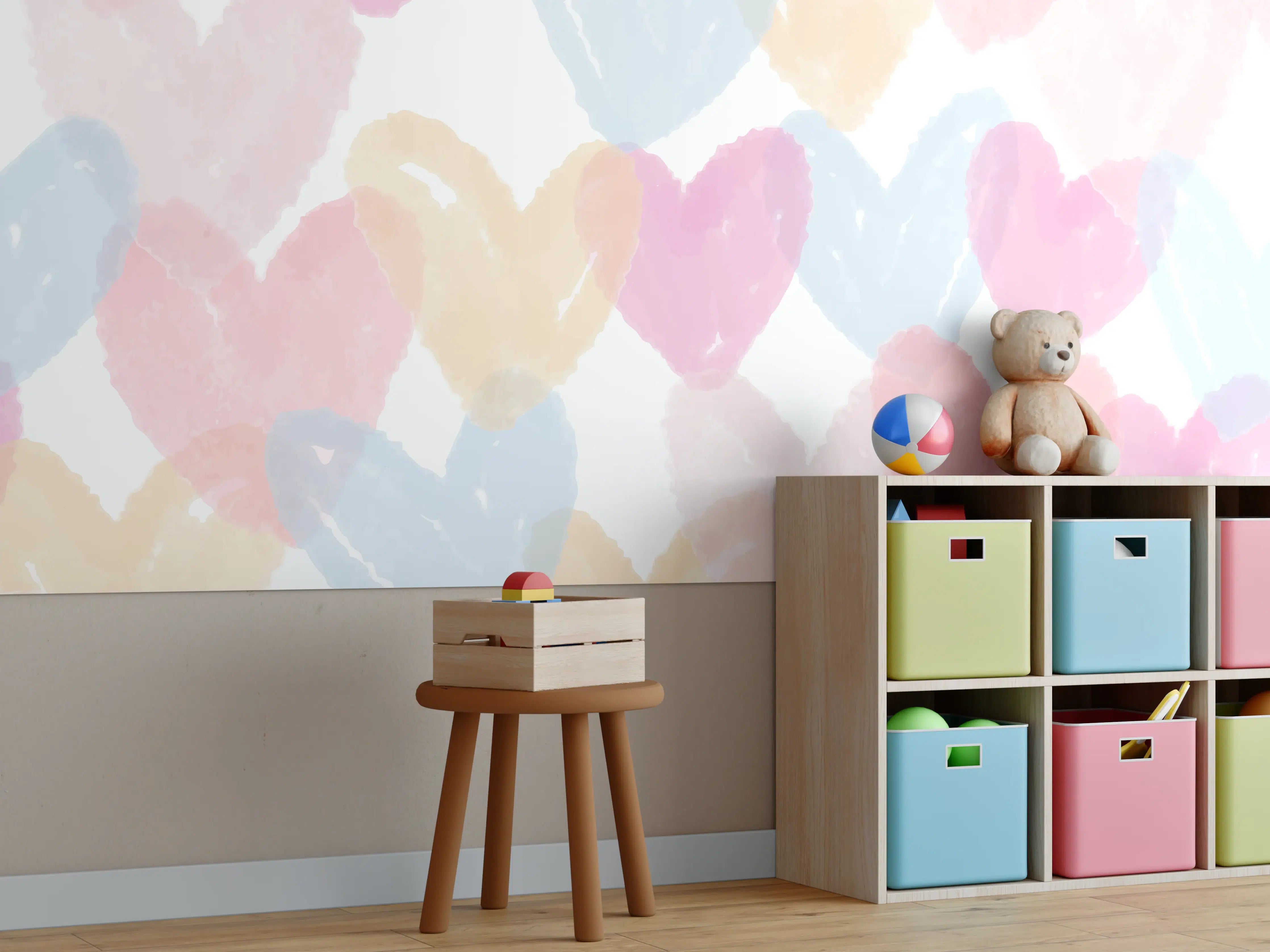 Kinderzimmer Wandgestaltung - Herz-Muster Aquarell Pastell