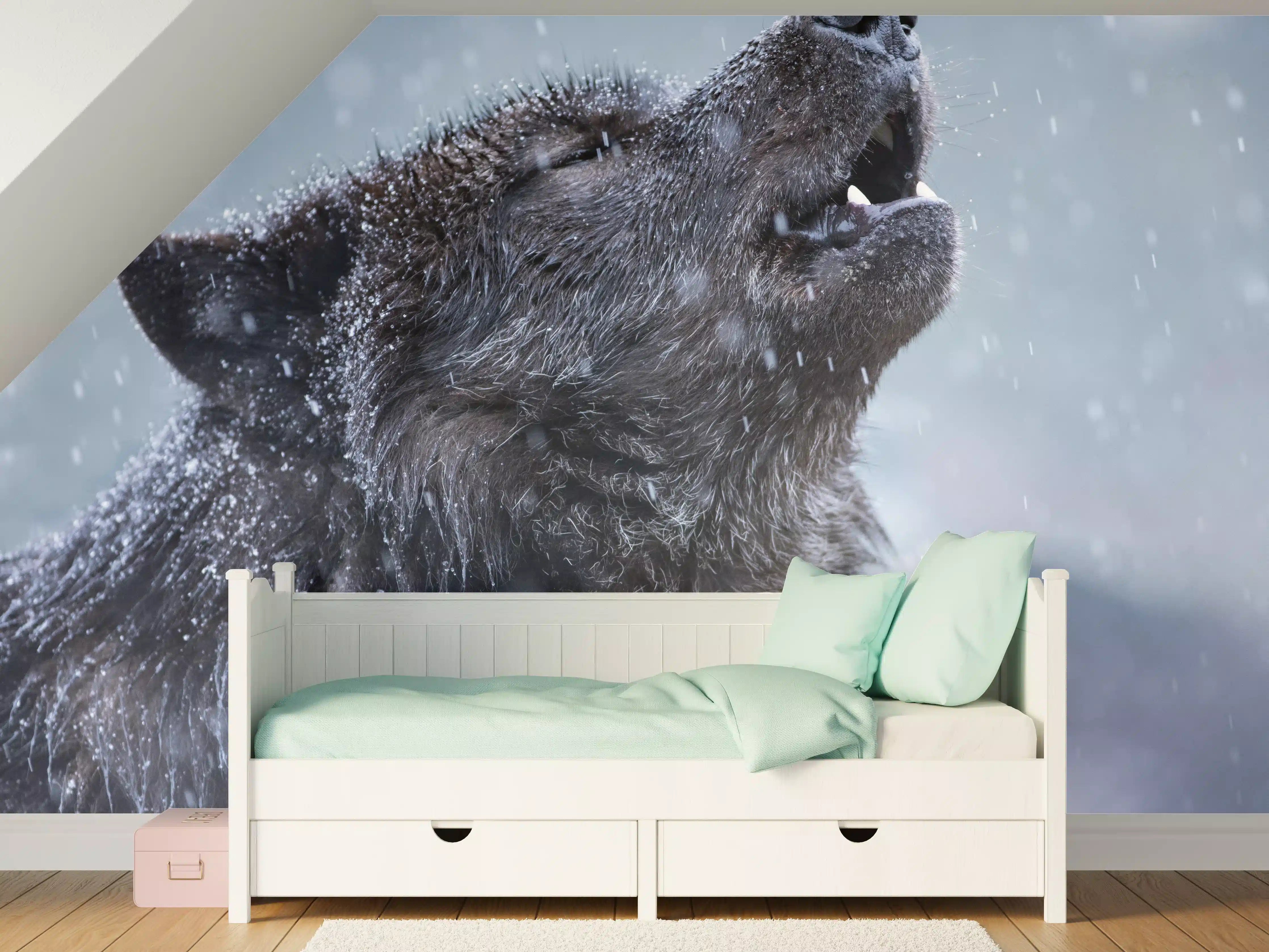 Kinderzimmer Wandgestaltung - Heulender Wolf im Winter