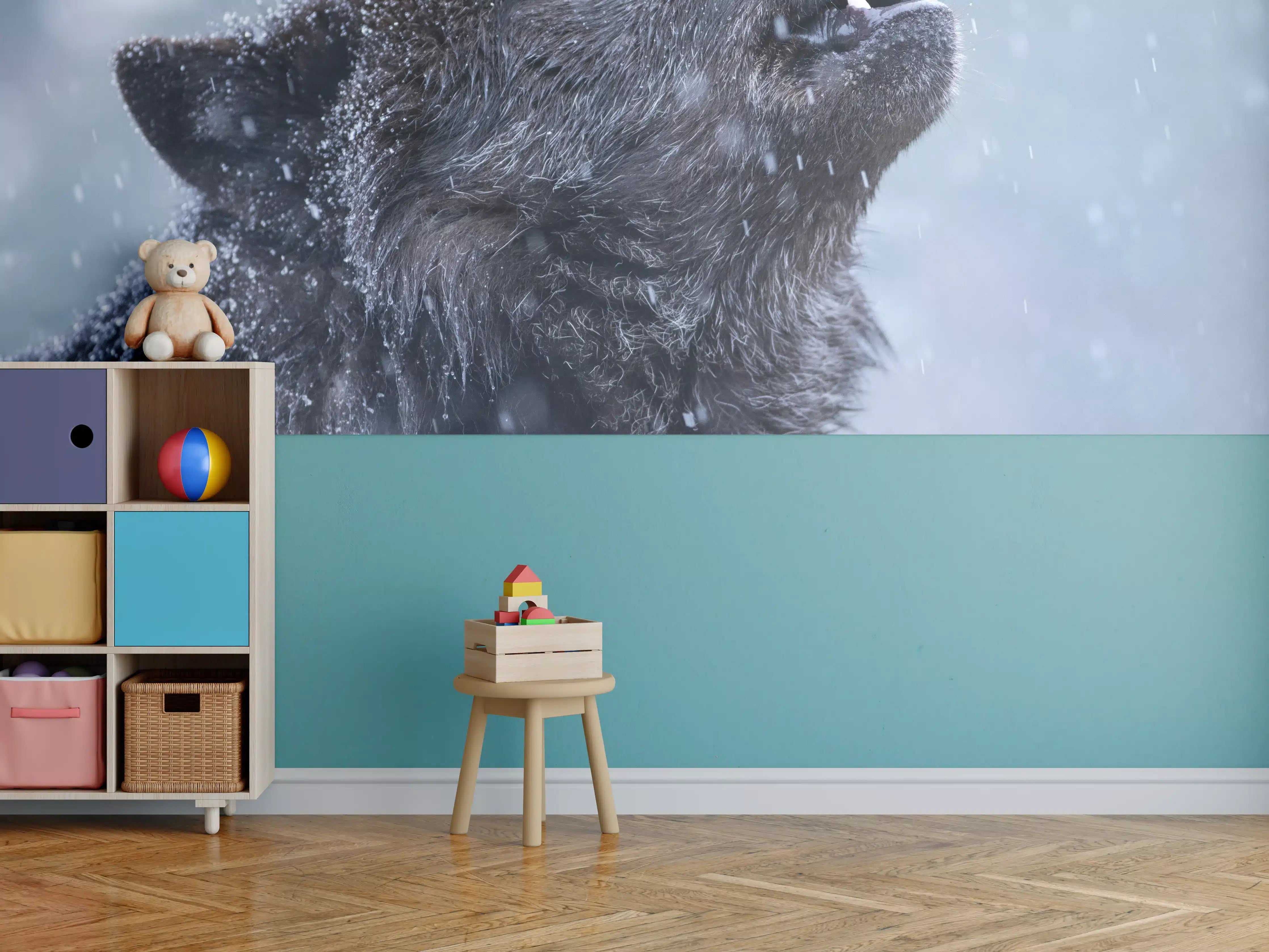 Kinderzimmer Wandgestaltung - Heulender Wolf im Winter