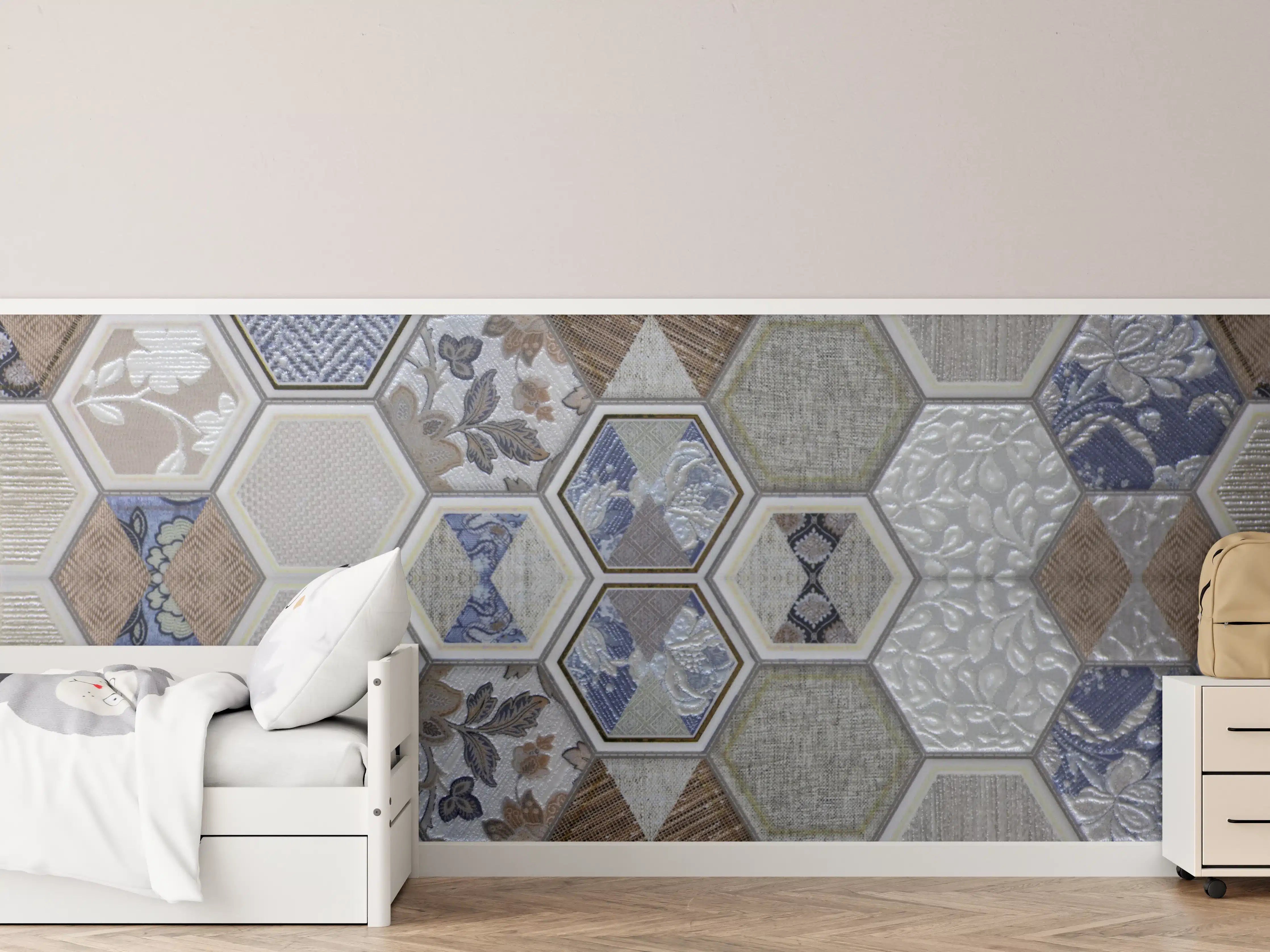 Kinderzimmer Wandgestaltung - Hexagon Fliesenmuster Bunt