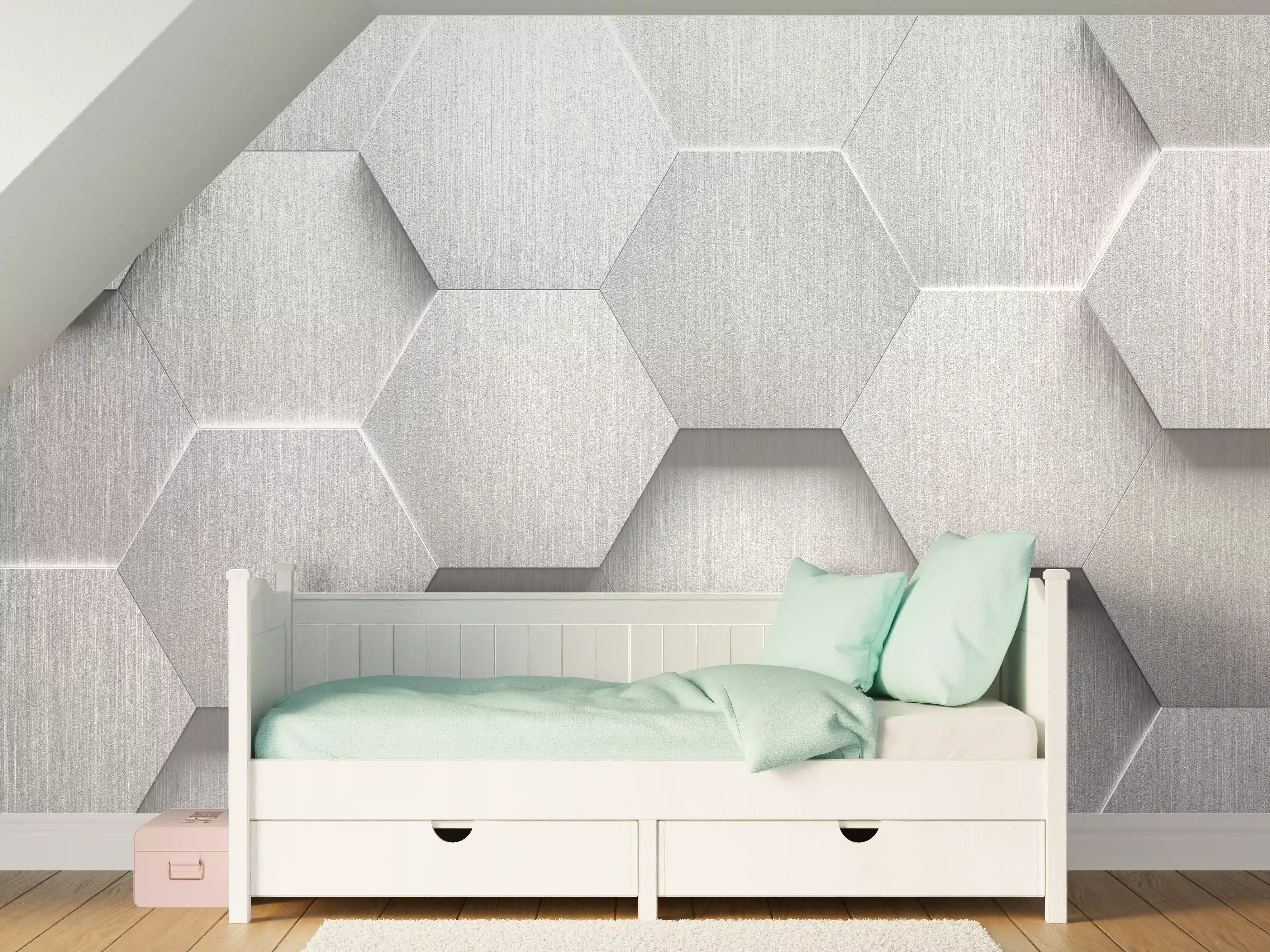 Kinderzimmer Wandgestaltung - Hexagon Metallstruktur Grau-Weiß
