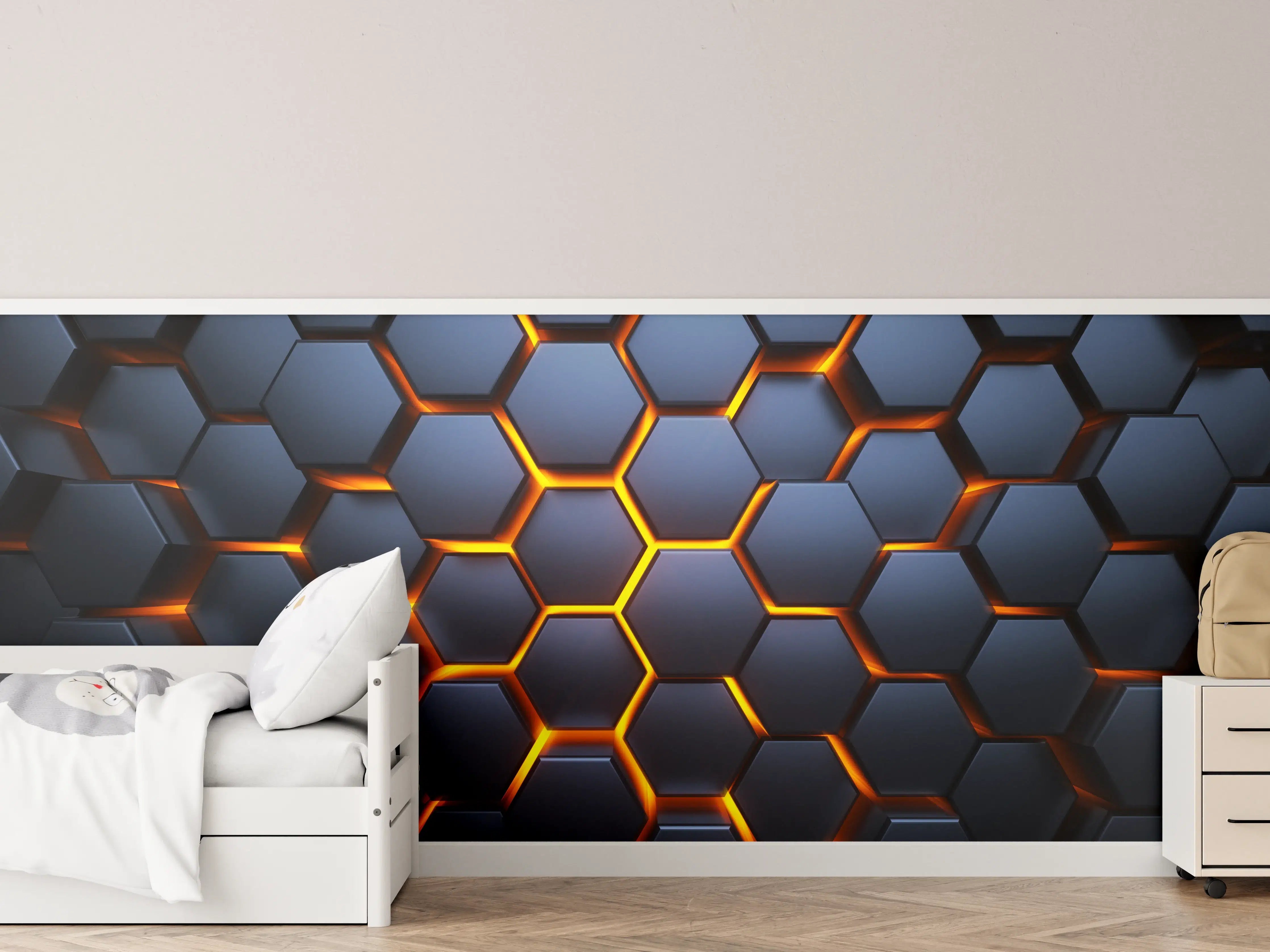 Kinderzimmer Wandgestaltung - Hexagon-Muster in Blau-Orange