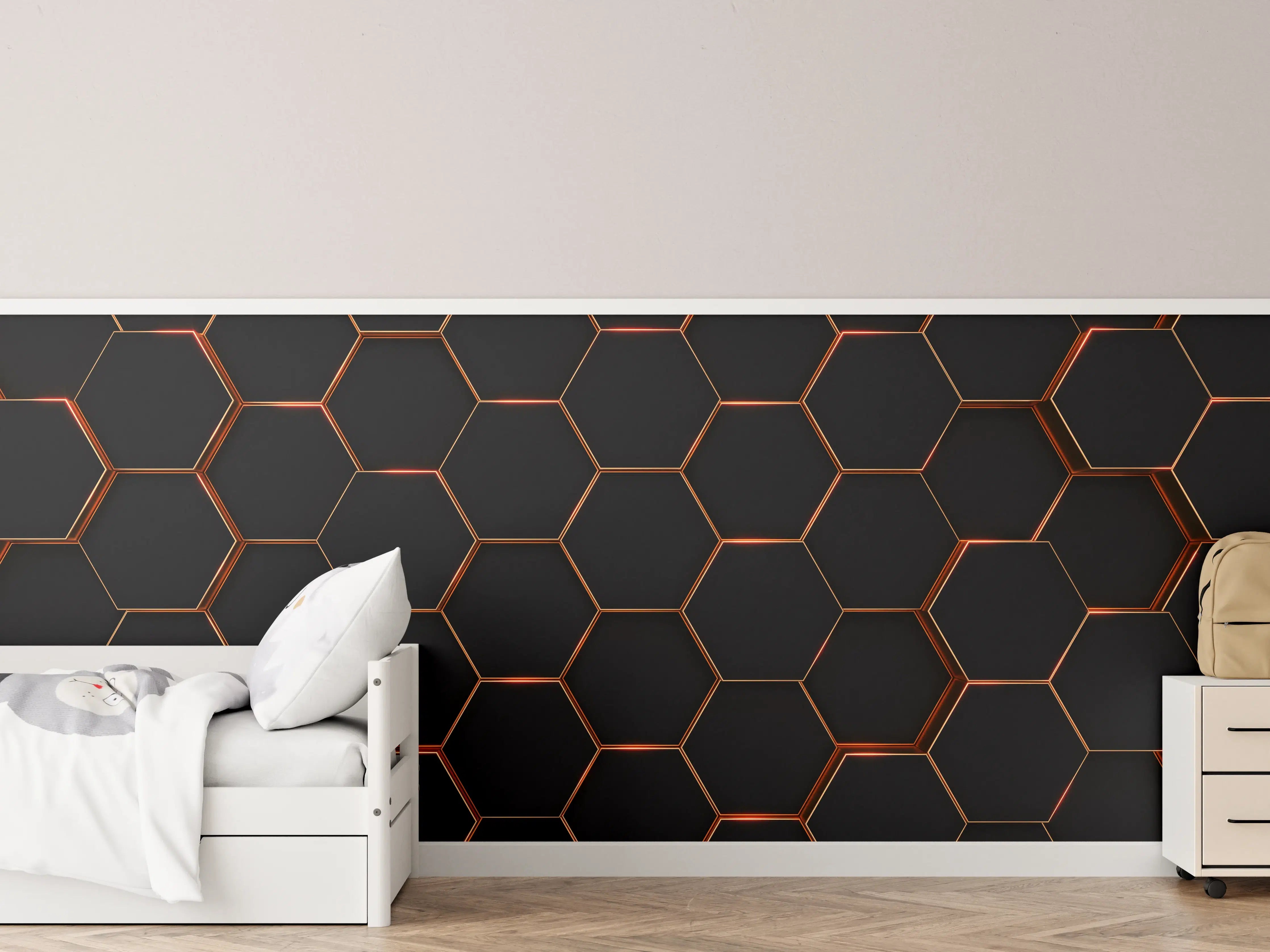 Kinderzimmer Wandgestaltung - Hexagon Schwarz-Gold Muster