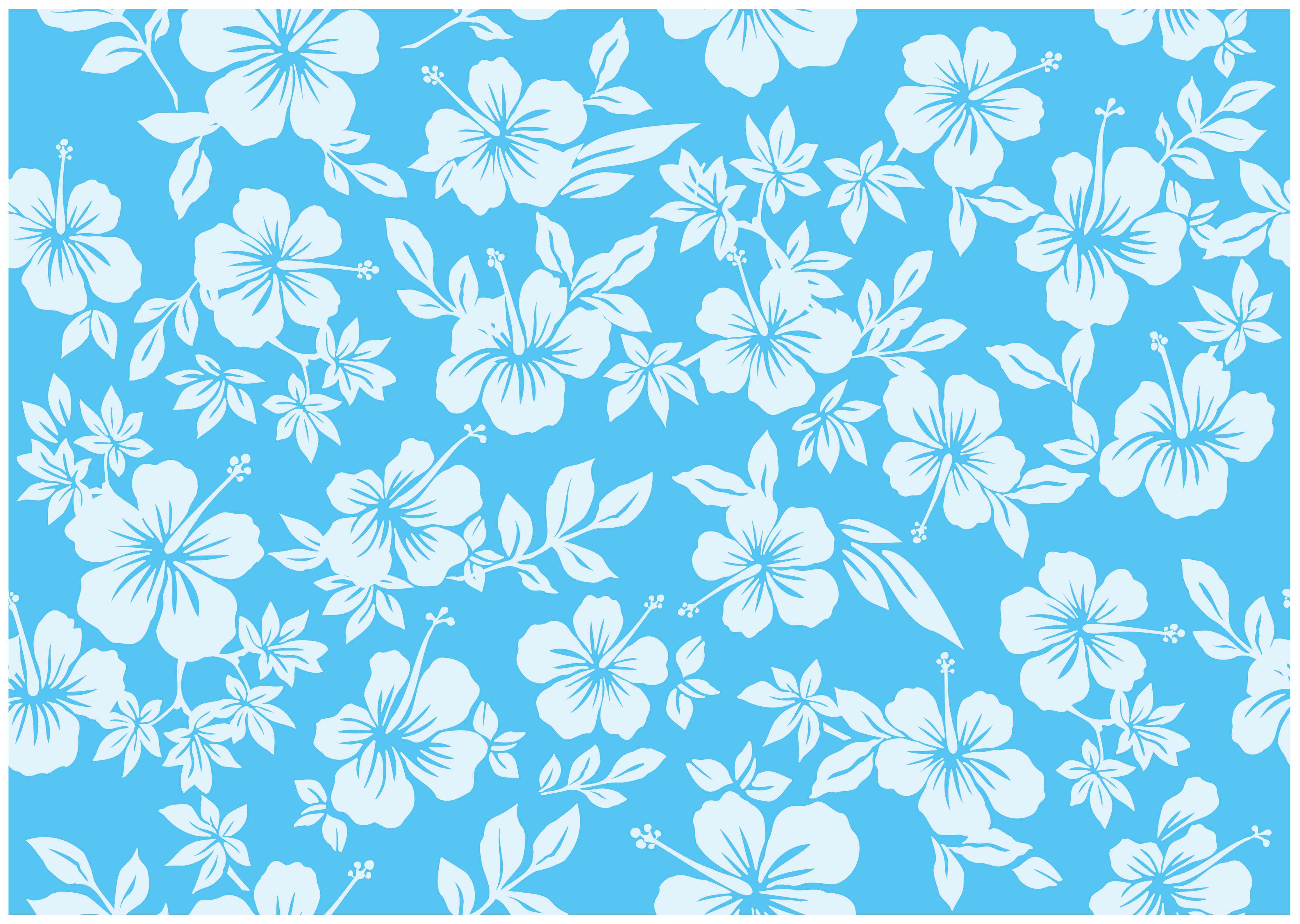 Kinderzimmer Wandgestaltung-Hibiskus-Muster Hellblau