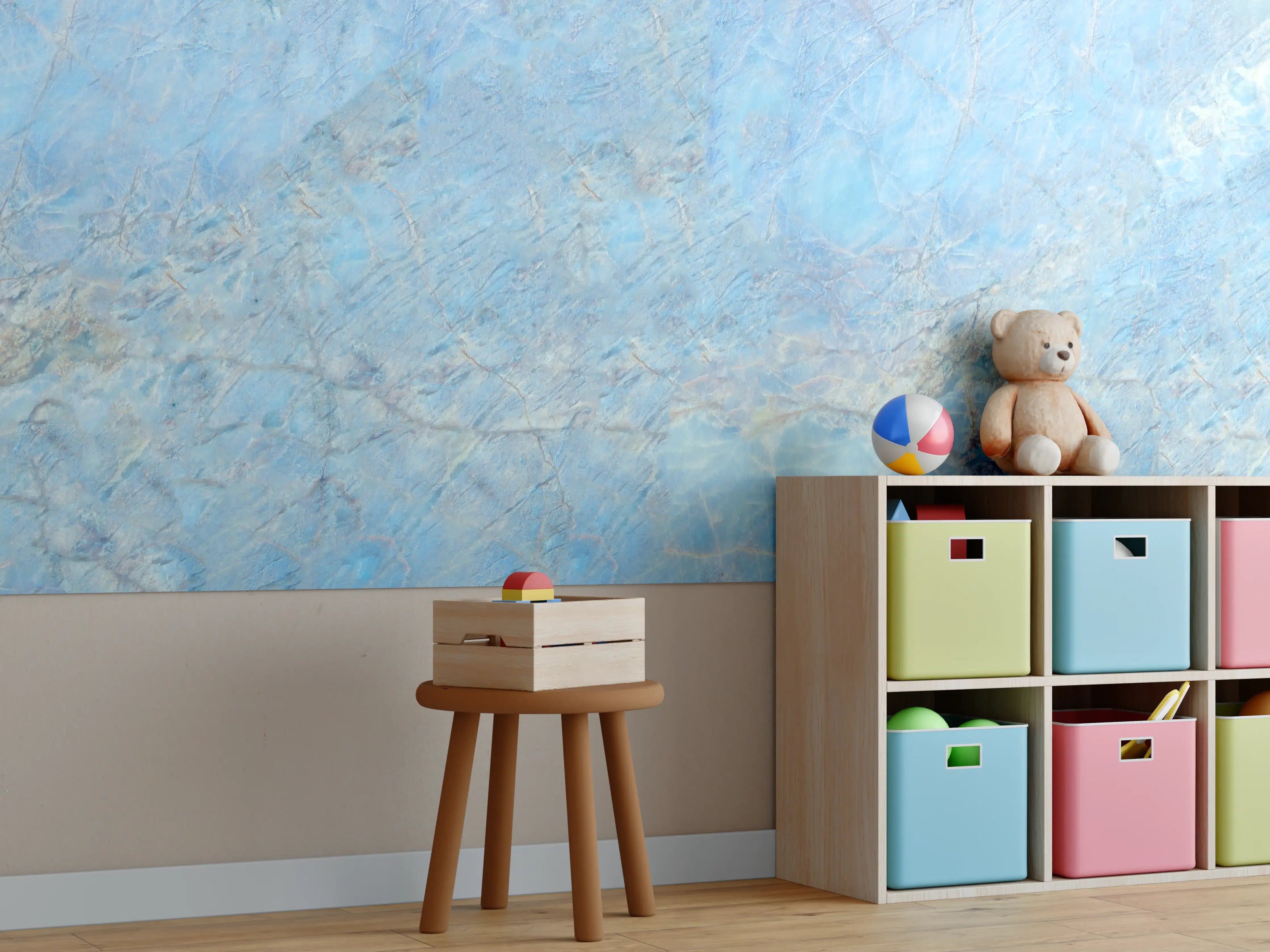 Kinderzimmer Wandgestaltung - Himmel in Grau und Blau