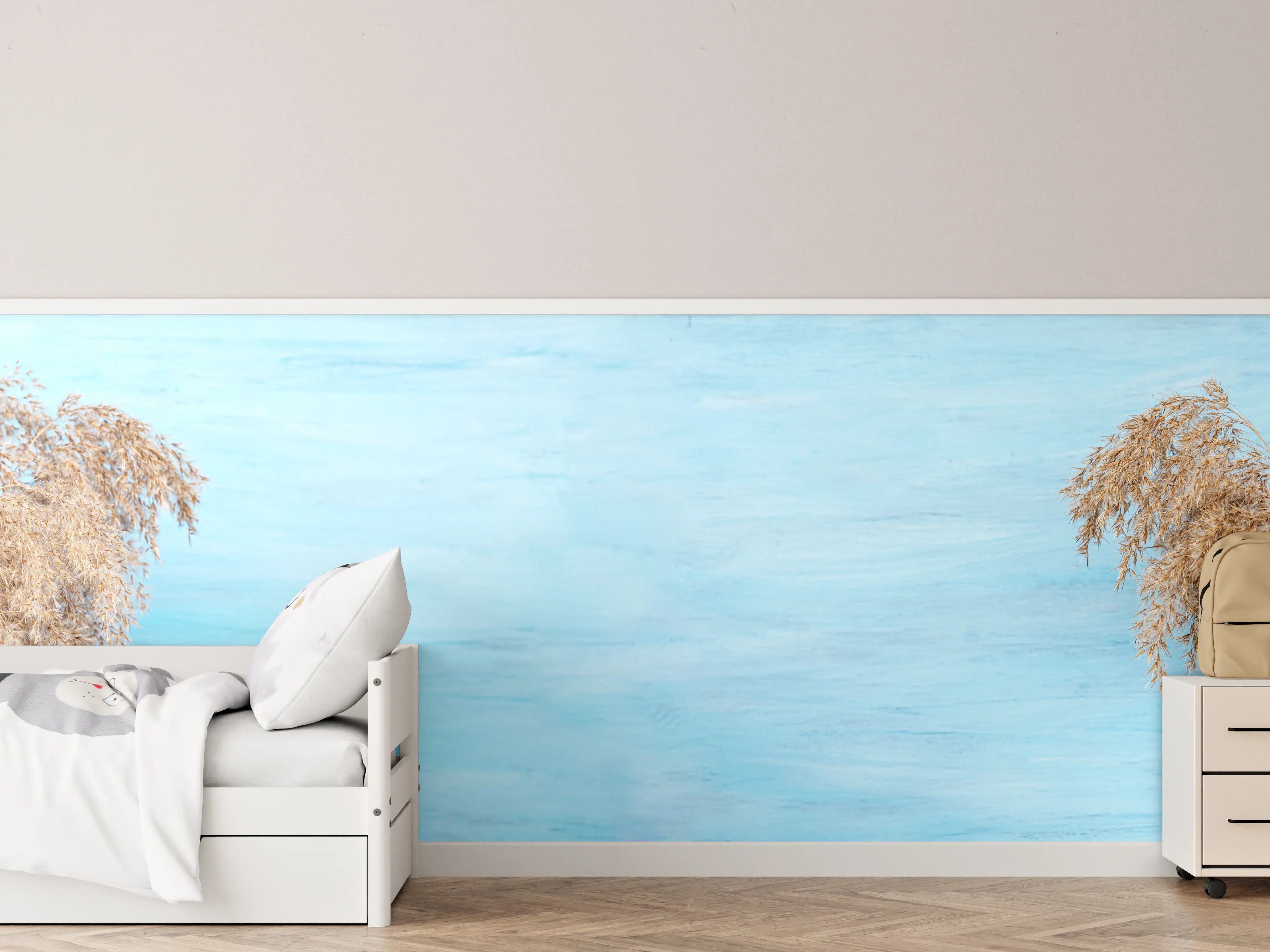 Kinderzimmer Wandgestaltung - Himmel in sanftem Blau mit Wolken